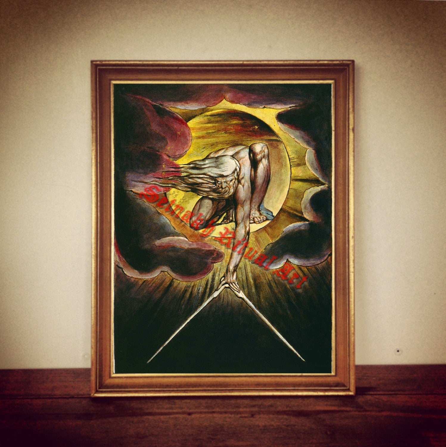 Esoteric art: "The Ancient of Days" by William Blake print, God and compasses, magic poster, occult print, mystic illustration #240