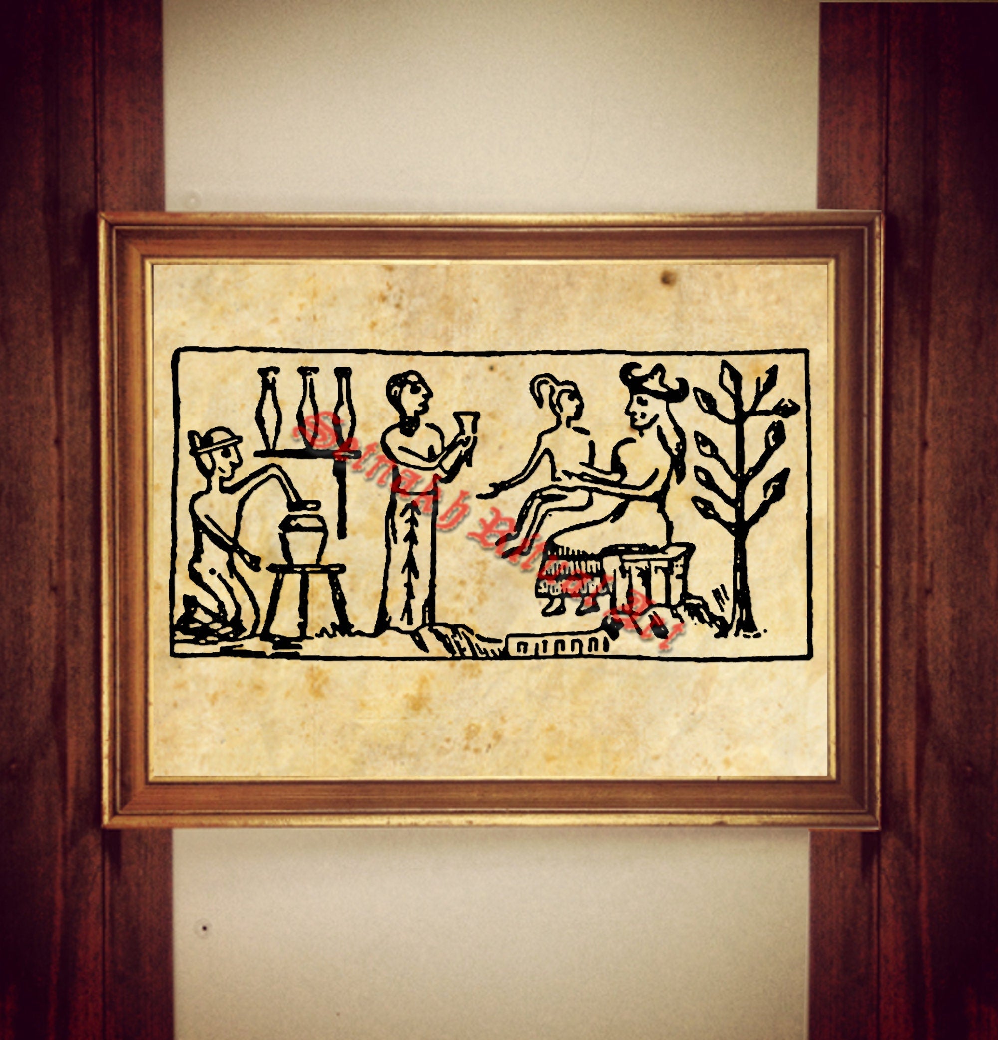 Ningishzidda, Enki, Adamu and Ninmah print, Sumerian gods poster, Babylonian art, ancient Annunaki mythology, Zecharia Sitchin #518.4