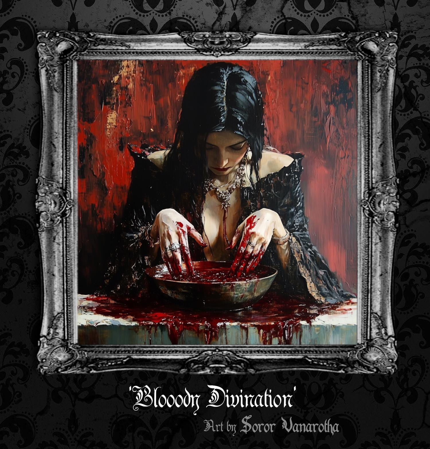 Bloody Divination Art Print or Canvas - Dark Priestess in Blood Ritual, Gothic Occult Wall Decor, Mystical Horror Art for Witches #SV8