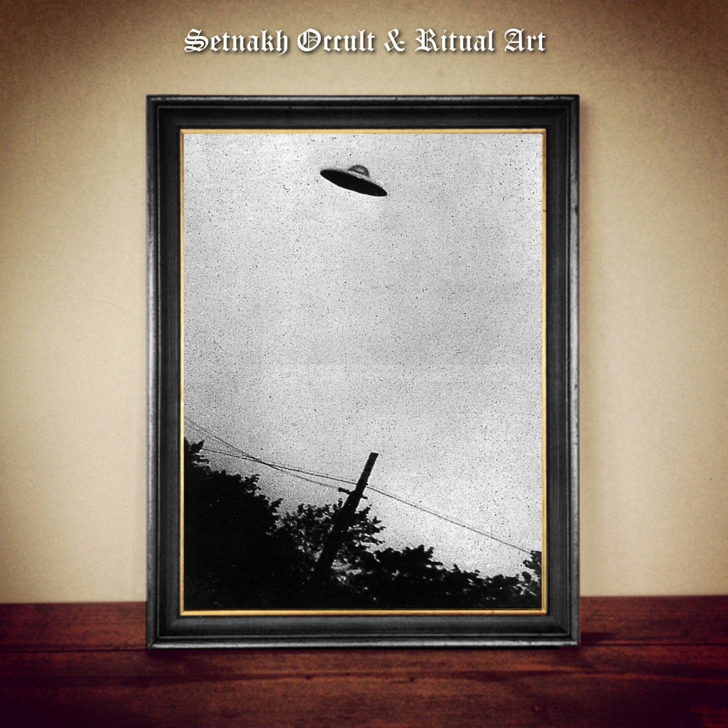 UFO print, Flying Saucer over Passaic (New Jersey), 1952,  Source: CIA, Cosmic energy, UFO, Occult, Magick poster #UF1