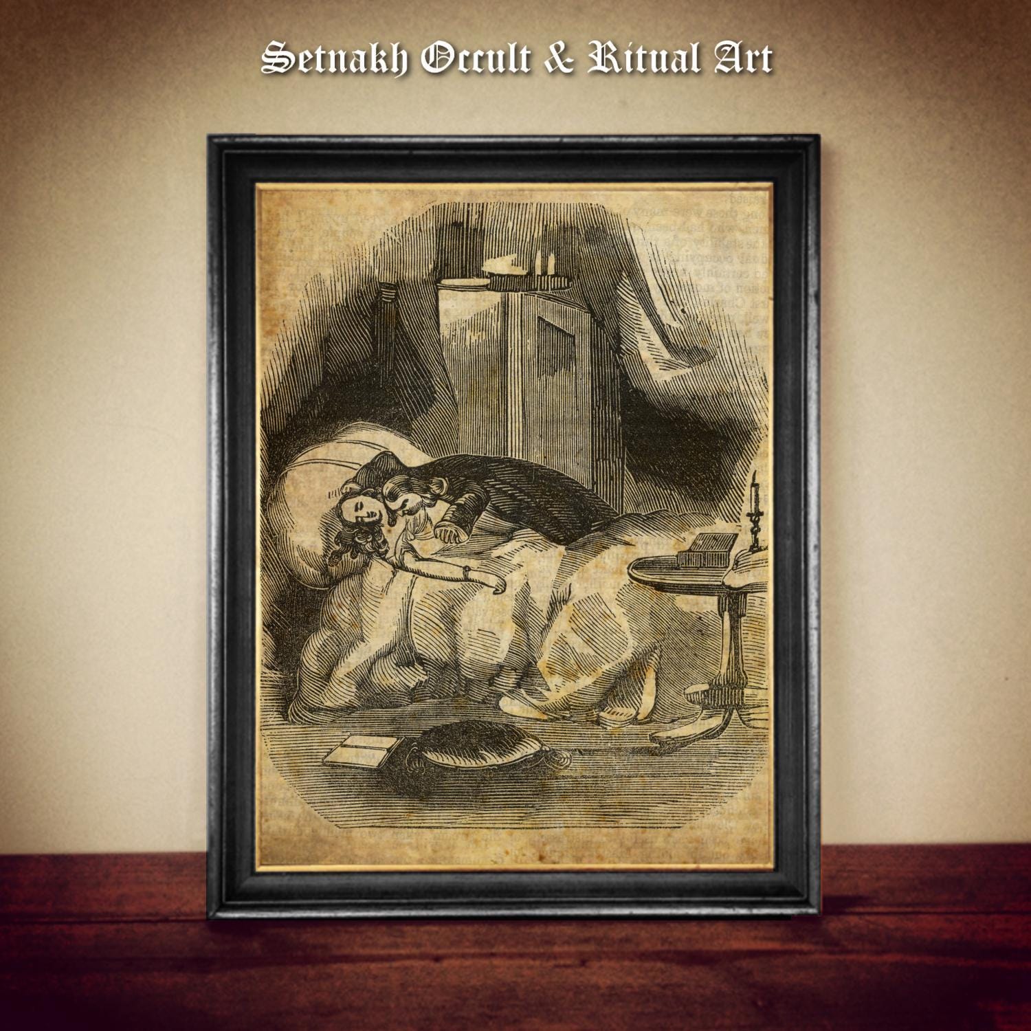 The Vampire’s Midnight Visit Print – 1845 Gothic Horror by James M. Rymer – Vintage Art on Handmade Paper or Canvas, Dark, Gothic Art, #DM33