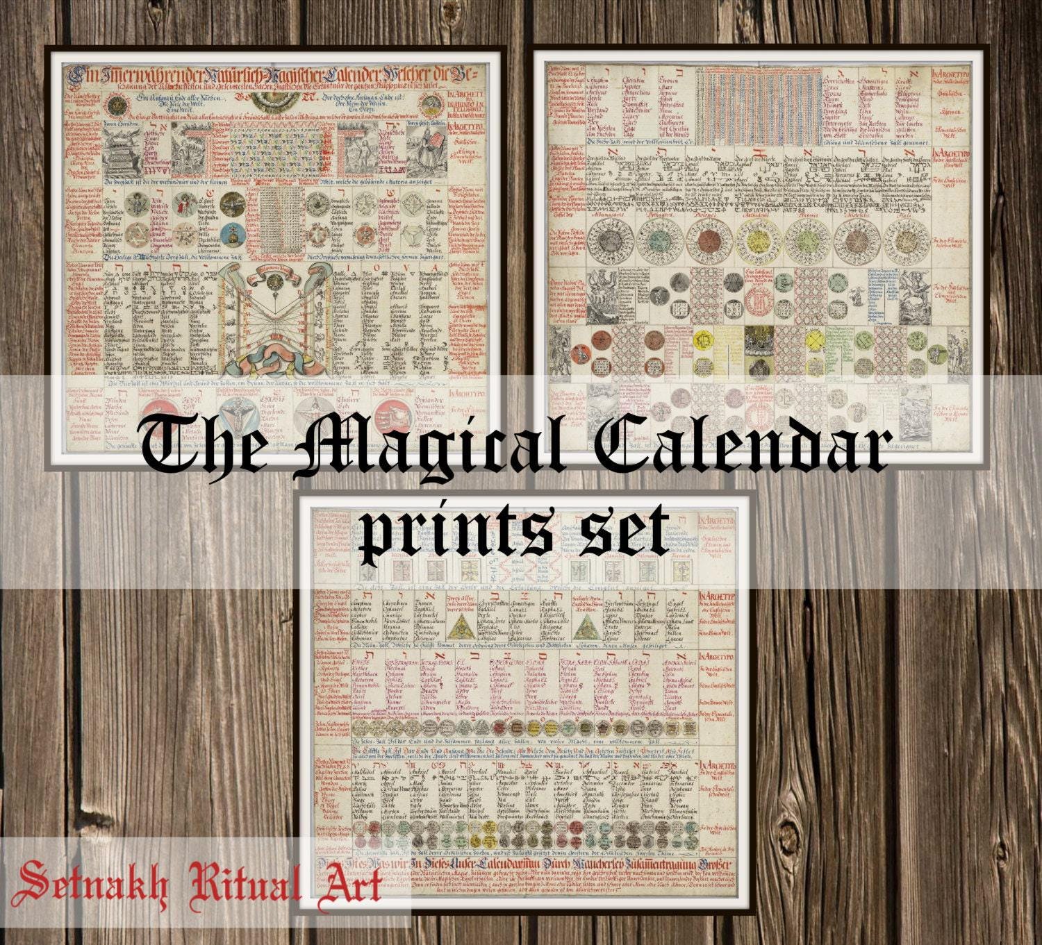 The Magical Calendar 3 prints set,  Angel print, Archangel poster, Occult art #468