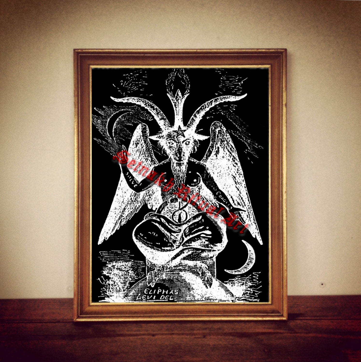 Baphomet print, satanic goat poster, Levi, witchcraft, occult gothic gift, Devil, Satanic art, magic illustration, altar decor, canvas #2