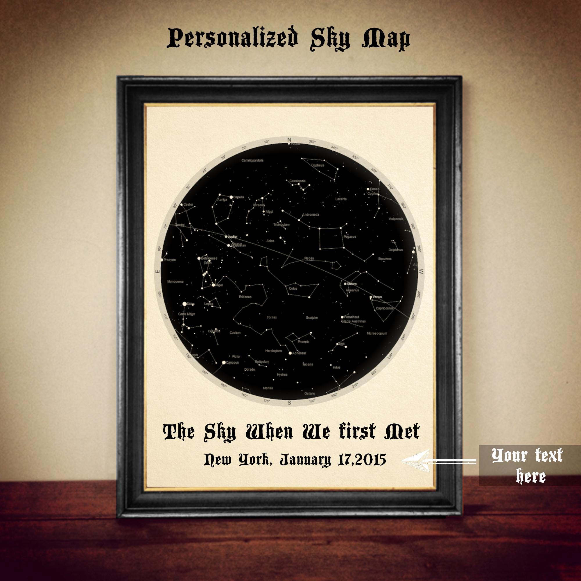 Personalized Sky Map Print, Custom Star Map Poster, Night Sky Art for Wedding, Anniversary, or Birthday, Unique Celestial Wall Decor #CE6.1