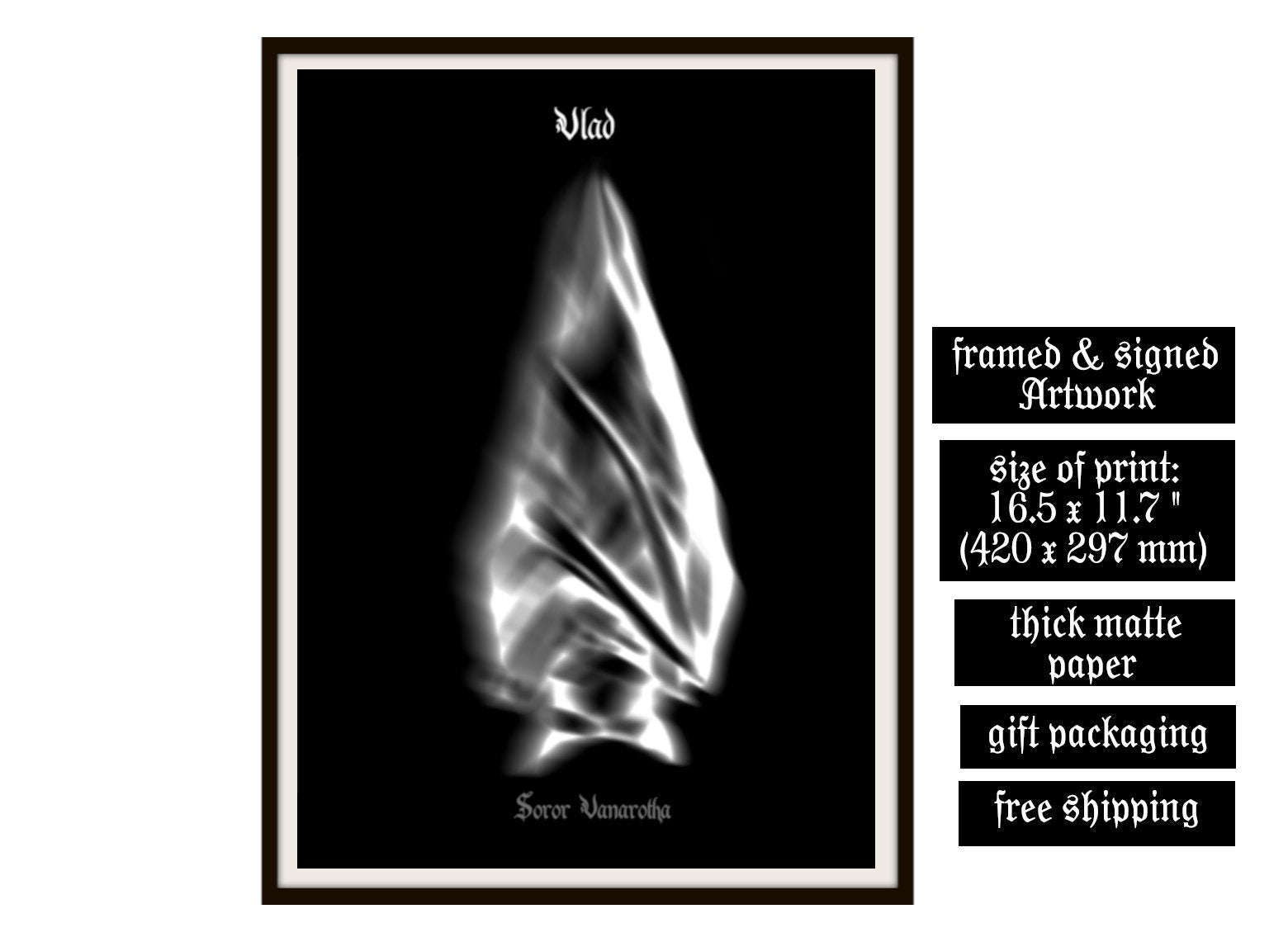 VLAD + original print by Soror Vanarotha, hanging vampire bat poster, gothic wall art, occult home decor, dark aesthetic, witchy room #SV1