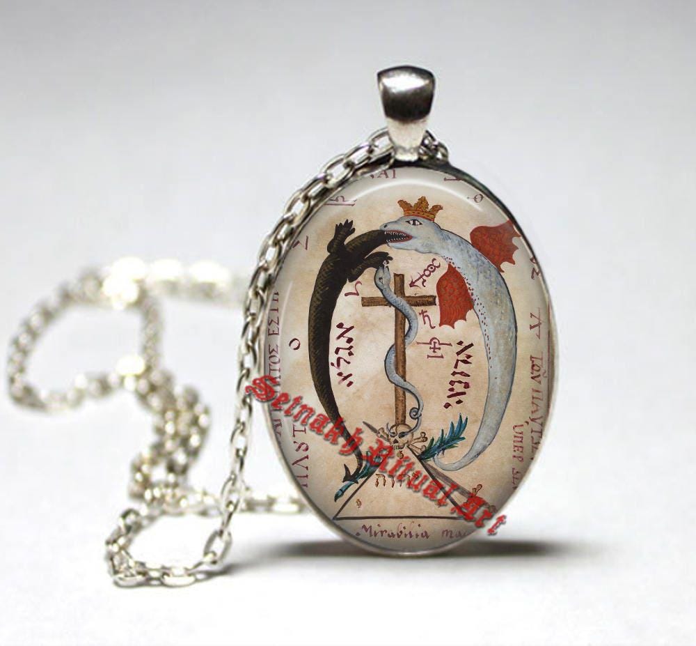 Ouroboros magic pendant, Alchemical talisman jewelry, double snake necklace, ancient style #477