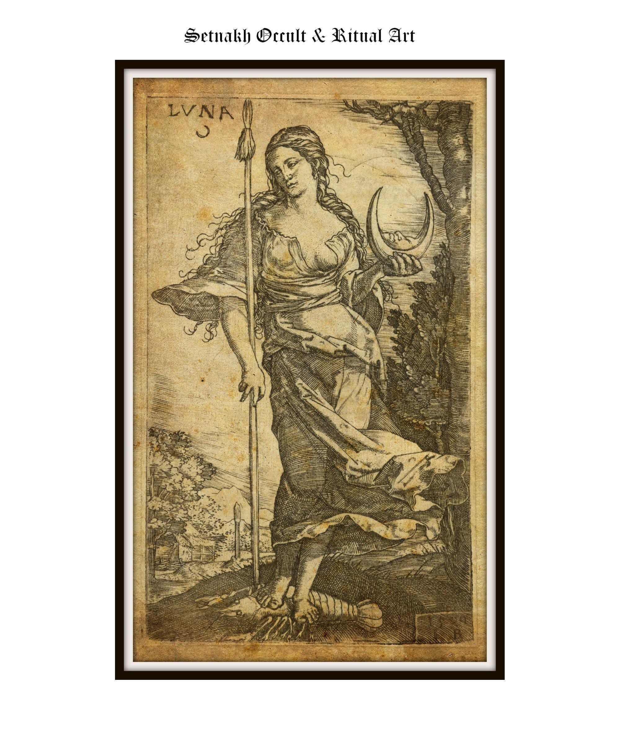 Luna Goddess print, vintage, dark art, occult poster, gothic home decor, witchcraft, witch print, wiccan art #W112
