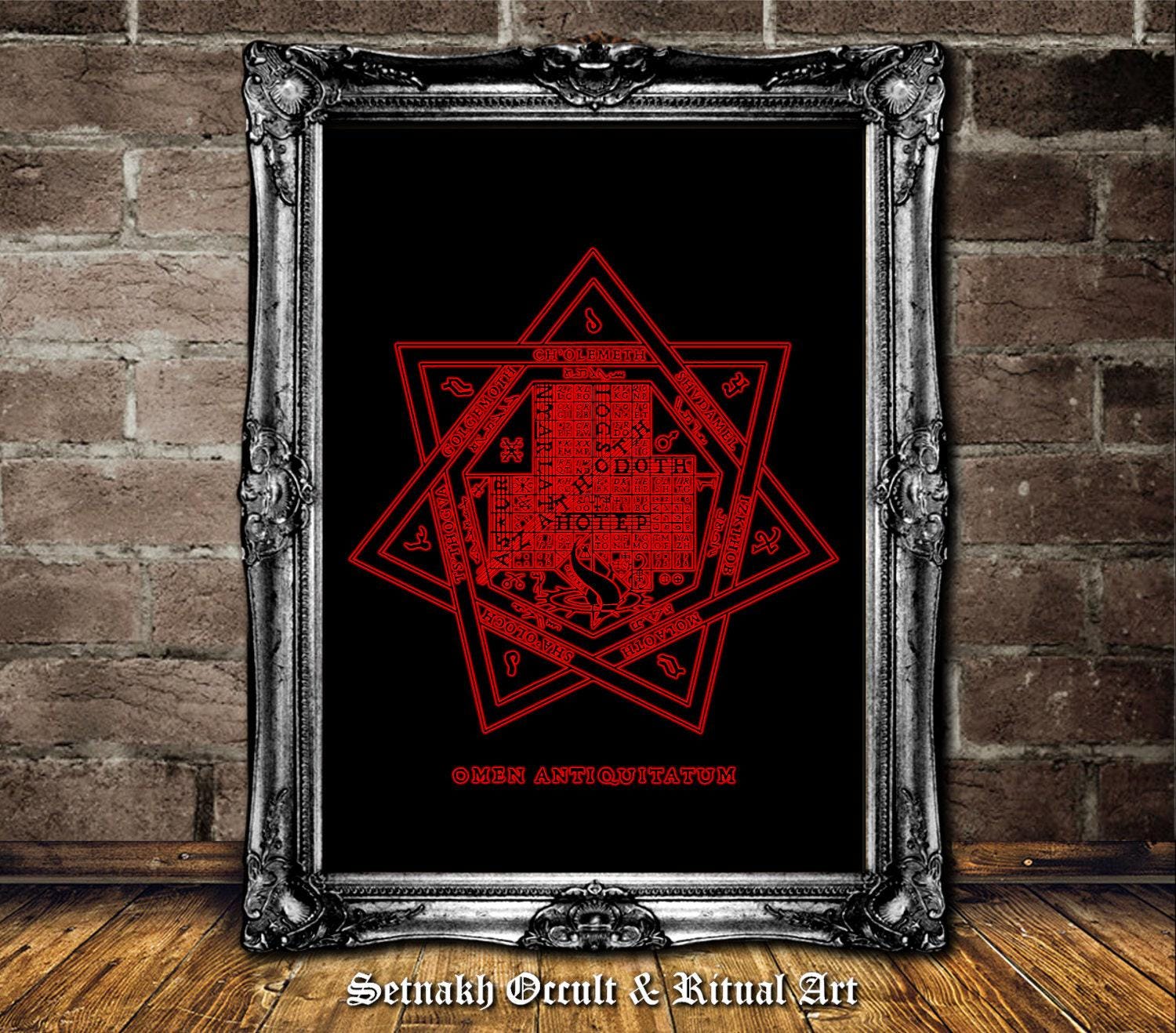 OMEN ANTIQUITATUM print, John Dee's image from translation of Necronomicon, Abdul Alhazred, Lovecraft art, occult seals, Cthulhu art #NEC2