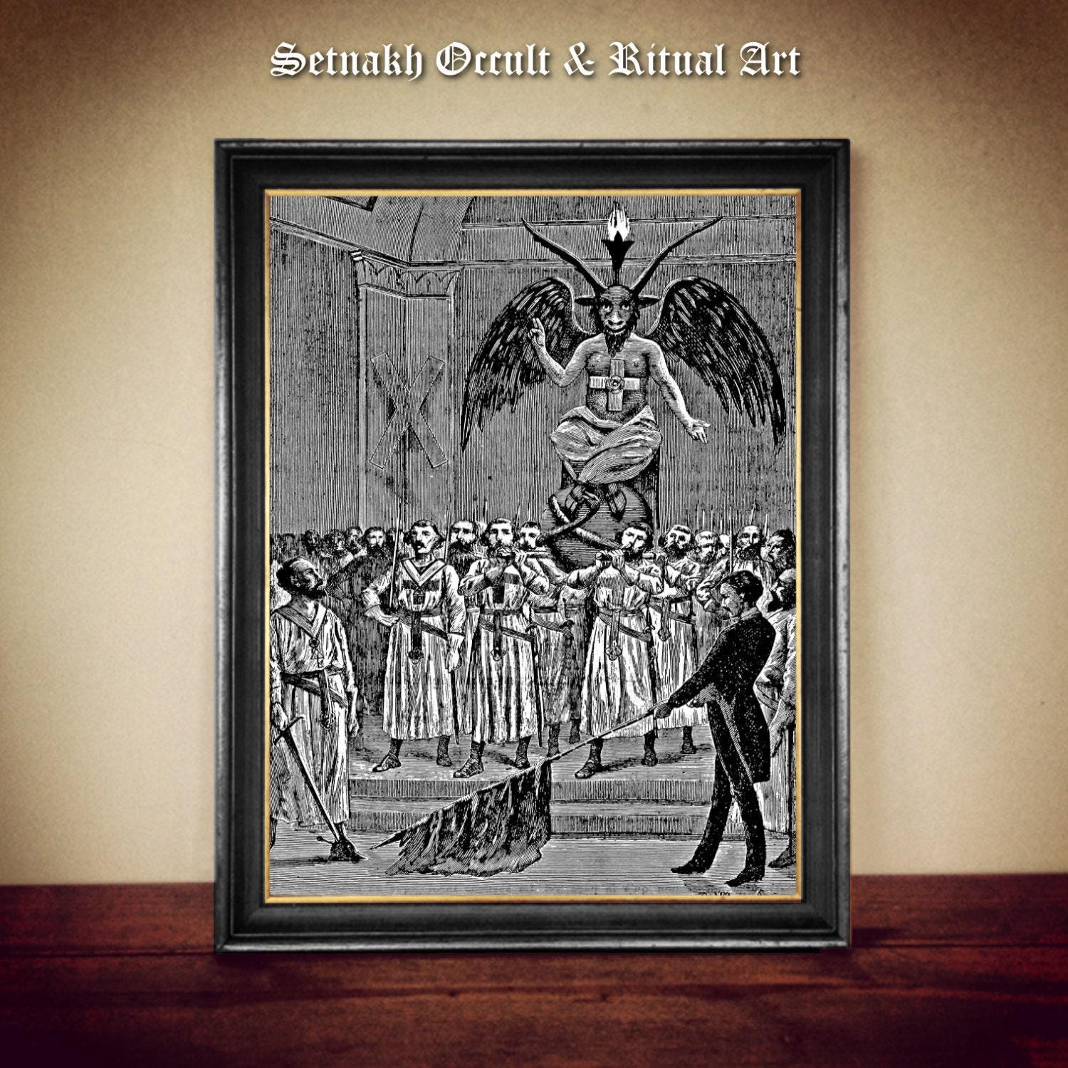 Baphomet & Templars antique print, masonic illustration, Baphomet poster, vintage home decor, alchemy, magick, hermetism, occult #70