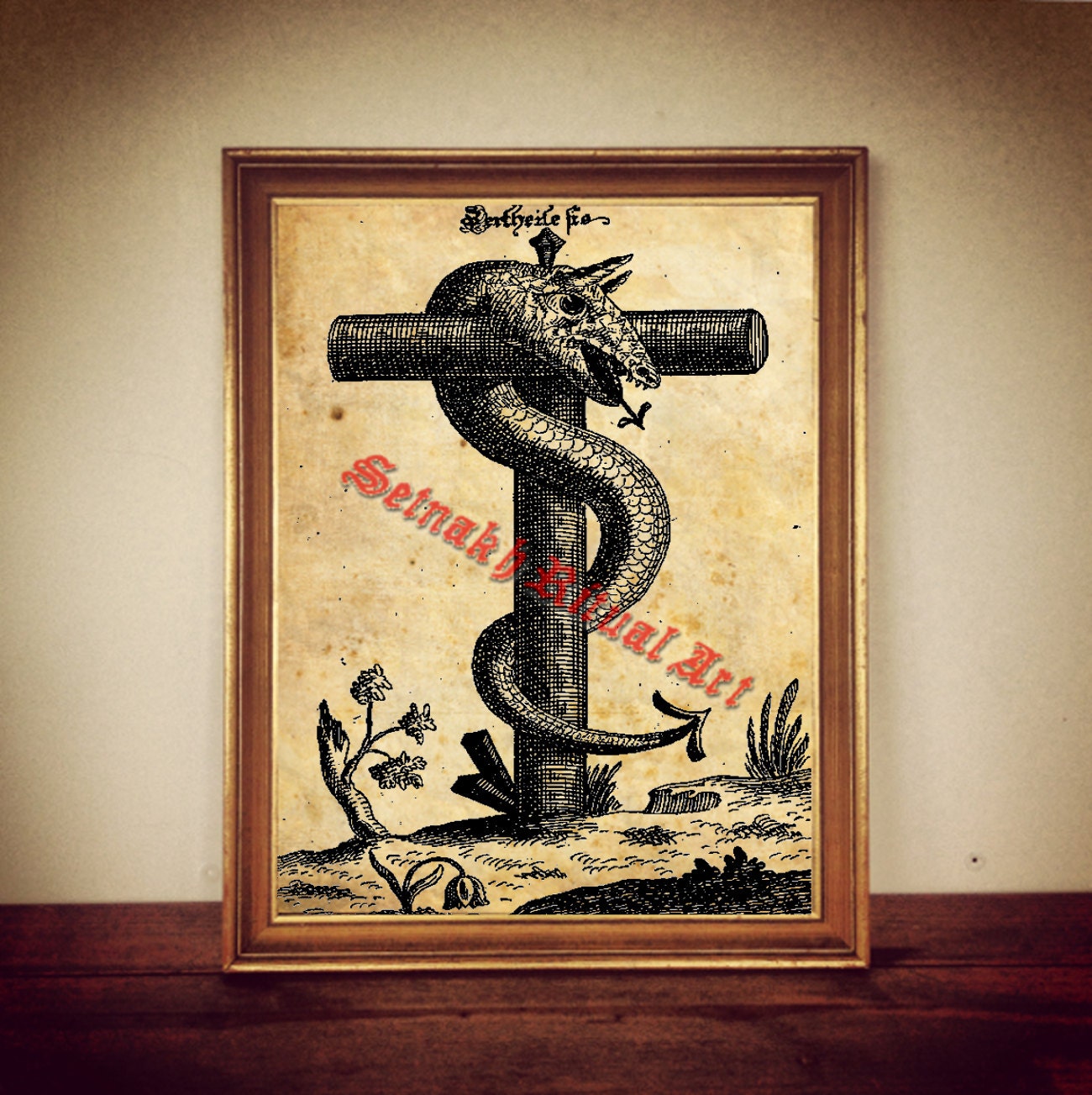 216# Serpent snake on the cross print, hermetic illustration, gnostic, occult poster, occult print, esoteric home decor, mystic, magic print
