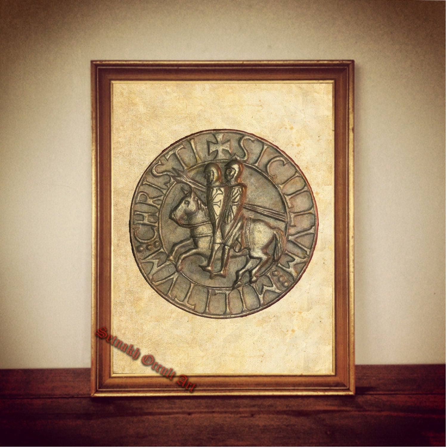 Ancient seal of the Knights Templar coin, Templars emblem, two knights on one horse print, medieval poster  #TMP3