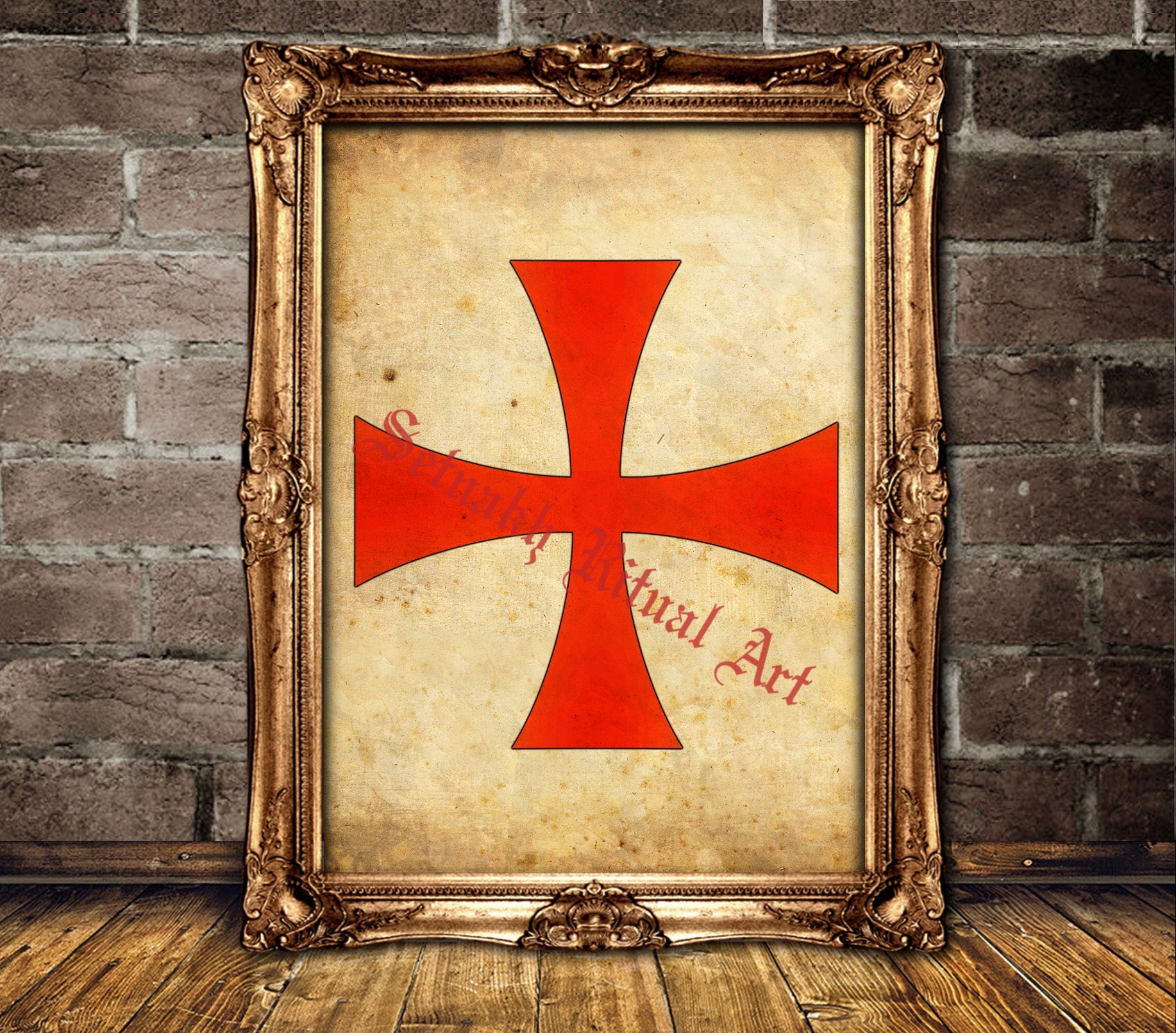 Knights Templar cross print, mystical walldecor, Occult art, Order of Solomon's Temple, the Knights Templar seal, red cross, antique  #521
