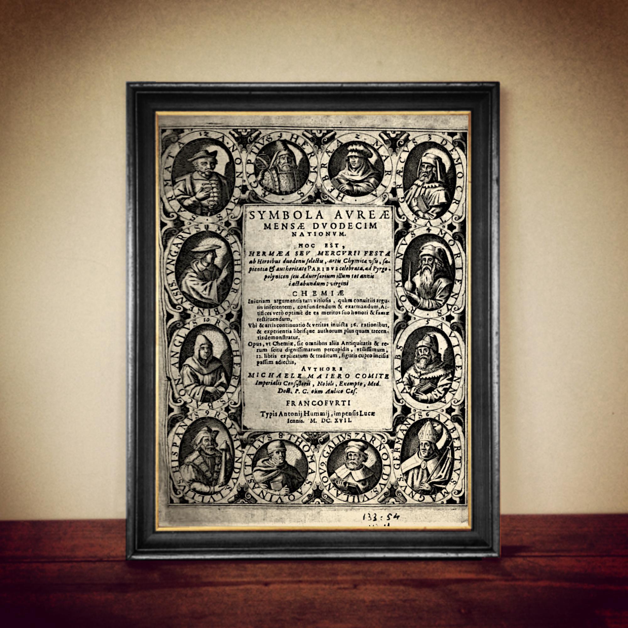 Title Page of 'Symbola Aureae Mensae' by Michael Maier, 1617 - Alchemical Treatise, Rosicrucian Print, Occult gift for Alchemy Lovers  #A24