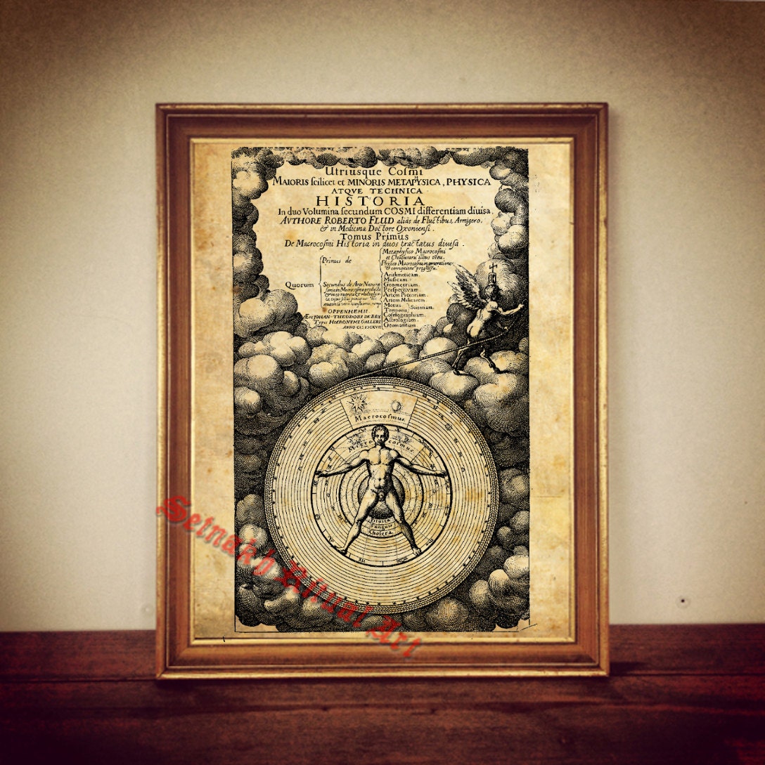 Cosmic Alchemy art, hermetic occult print, man, microcosm and macrocosm, rosicrucian, esoteric poster, magic circle, astronomical decor #21