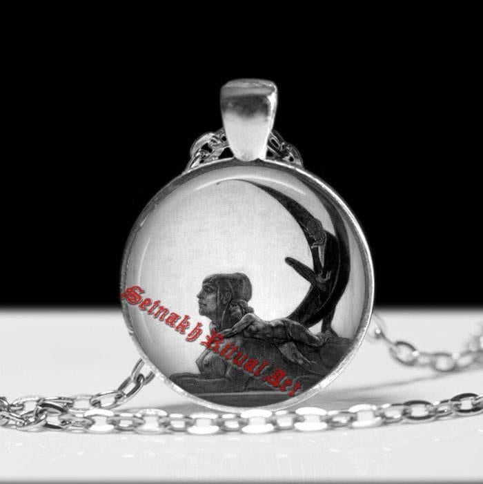 Sphinx necklace, egyptian jewelry, occult necklace, evil charm, demon choker, satanic pendant #429