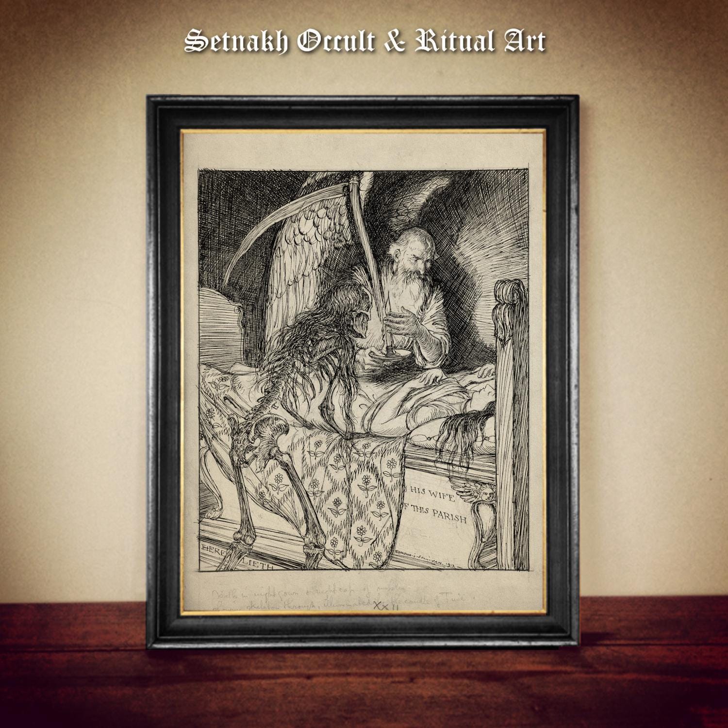 Father Time and Death Print, Edmund J. Sullivan 1912, Memento Mori Art, Gothic Decor, Dark Academia, Vintage Illustration, Vanitas Poster