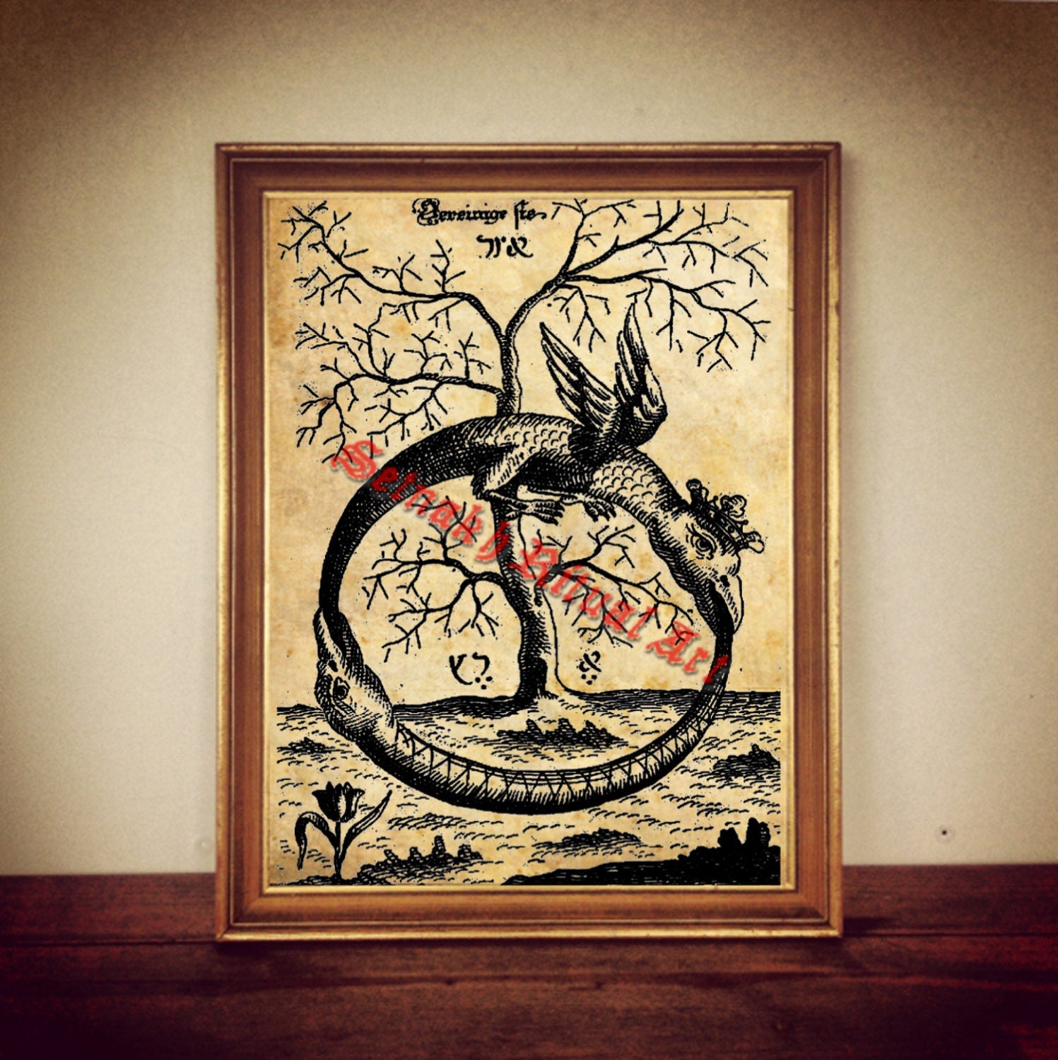 215# Ouroboros print, hermetic, gnostic snake illustration, ouroboros poster, occult print, esoteric home decor, mystic poster, magic print
