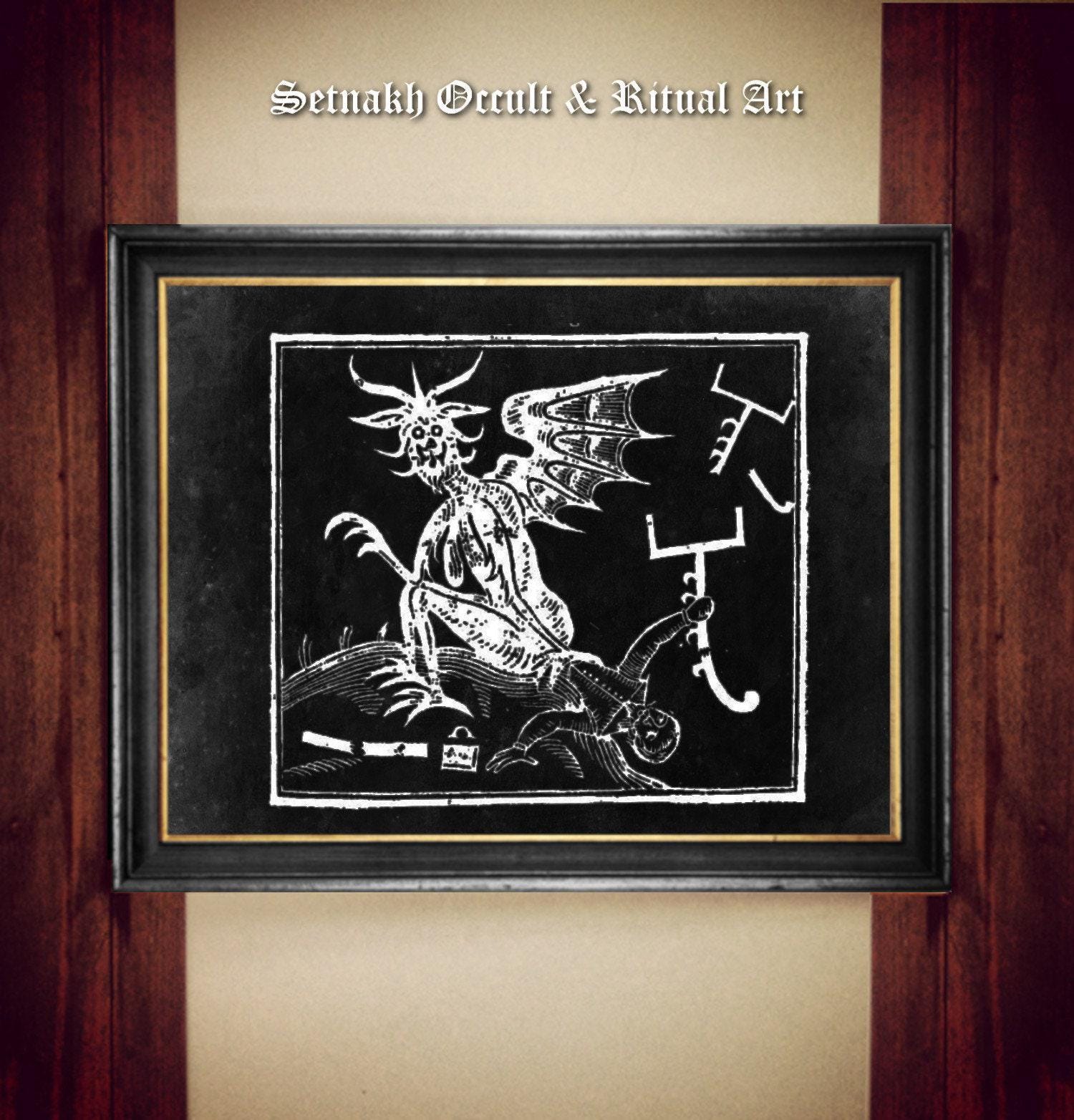The Devil print, an old woodcut, symbol of shadow self, attachment, restriction, sexuality,  occult poster,  mystic art, esoteric decor #542