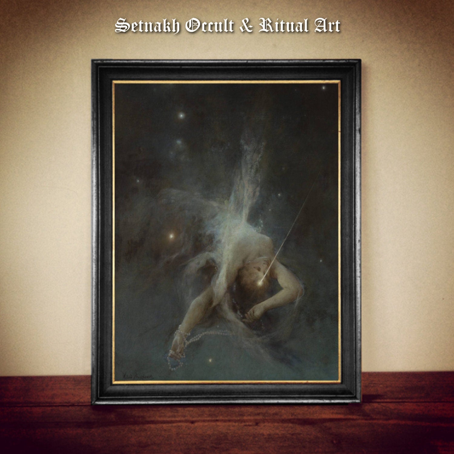 Falling Star print, fantasy art,  antiqued poster for sky lovers, magic and gothic home decor, fairy, celestial decor, fantasy art #W92