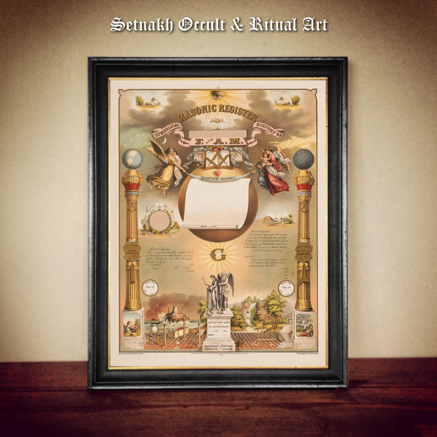 Masonic Register Symbolic History of F&AM vintage print, Freemasons poster, antique print, Masons, illustration, Freemasonry Lodge #TMP4