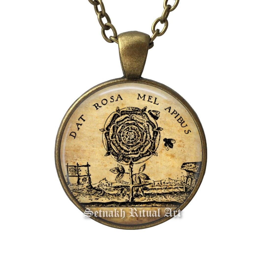 Rosicrucian Rose and Bees pendant, Symbol of the Inheritance of Theosophical Knowledge, Occult talisman, Alchemy necklace, Kabbalah A15