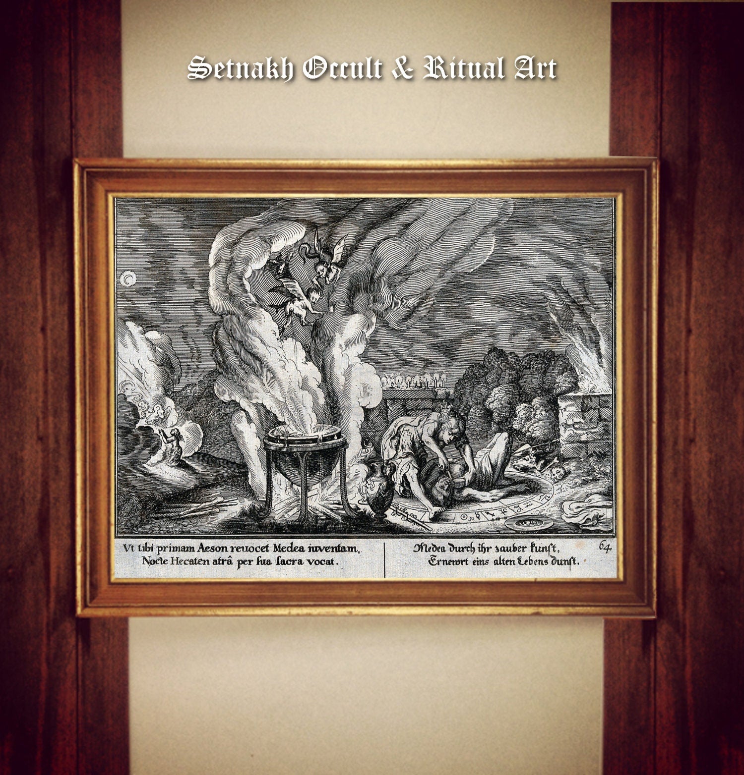 Medea draining the blood of Aeson in order to rejuvenate him with her special brew, witch art print, witchcraft antiqued poster #W69
