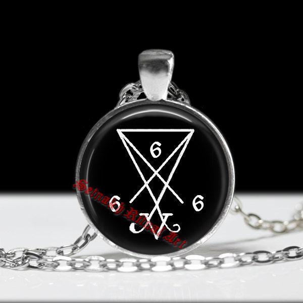 Lucifer sigil necklace, Satan sign amulet, satanic symbol pendant, 666 jewelry, Hell, Black Metal pendant, metal music choker #35a