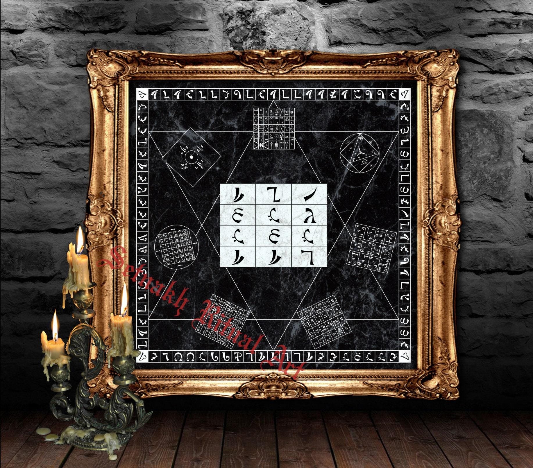 HOLY TABLE print, Dee and Edward Kelley's Great Table poster, Ceremonial Enochian Magick, Summoning Angels art, occult art #402