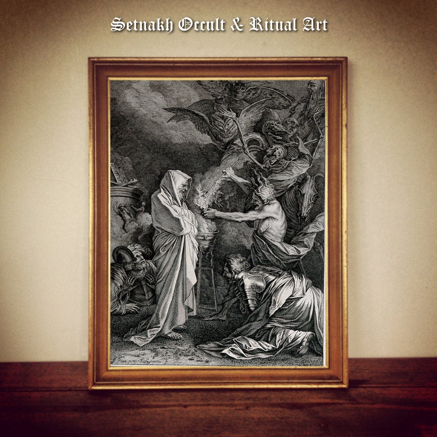 Saul consults Samuel after the witch of Endor has conjured him from the dead, dark art print, occult poster, esoteric, pagan home decor #W24