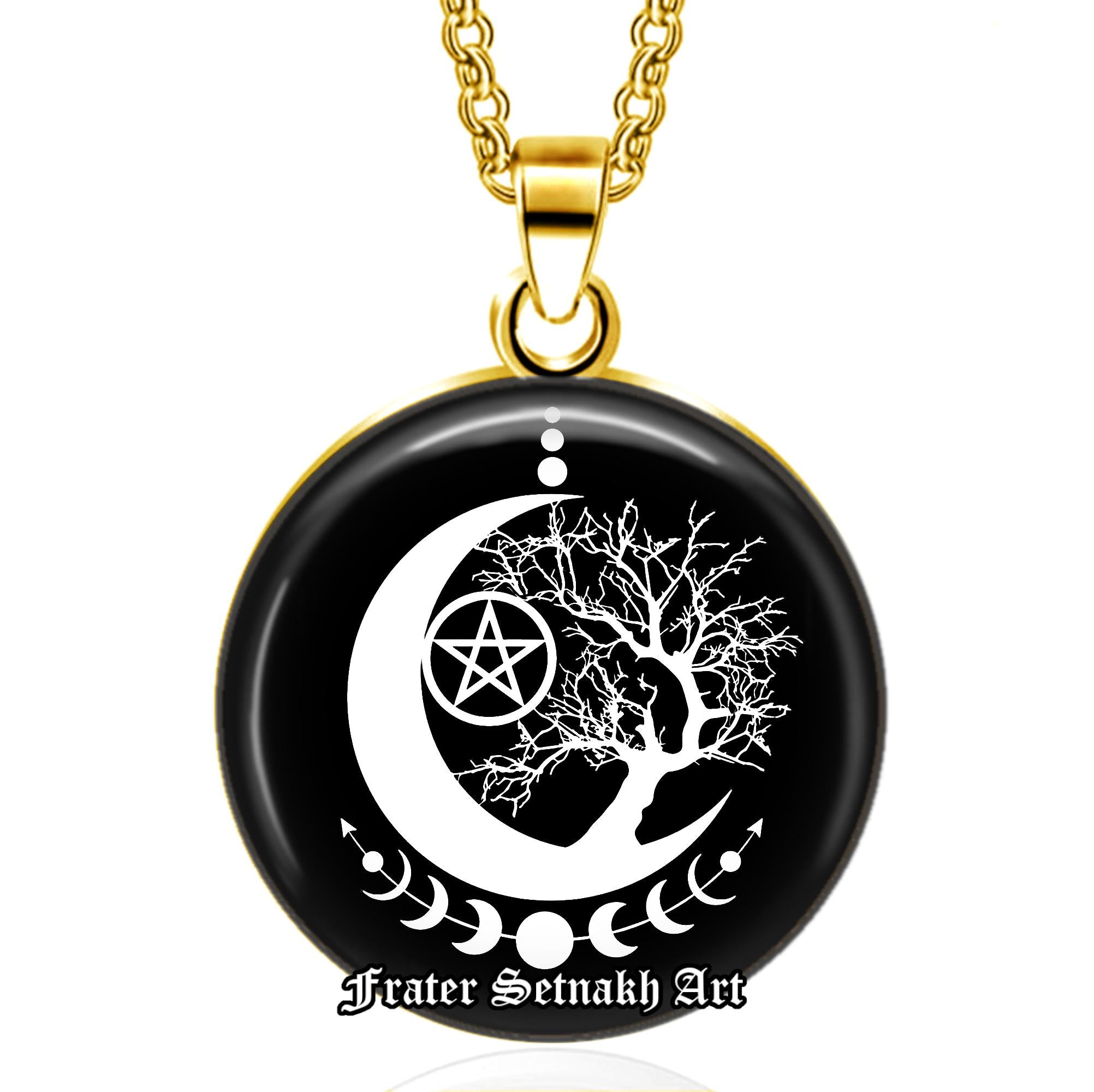 Tree of Life & Wiccan Pentagram Necklace – Wiccan Talisman for balance and strength, Witch Jewelry, Moon Phases Sigil, Pagan Amulet #562