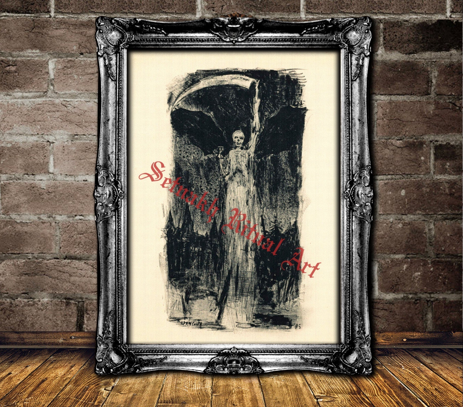 The reaper print, death poster, horror illustration, skeleton art, occult print, skull, gothic gift, home decor #527