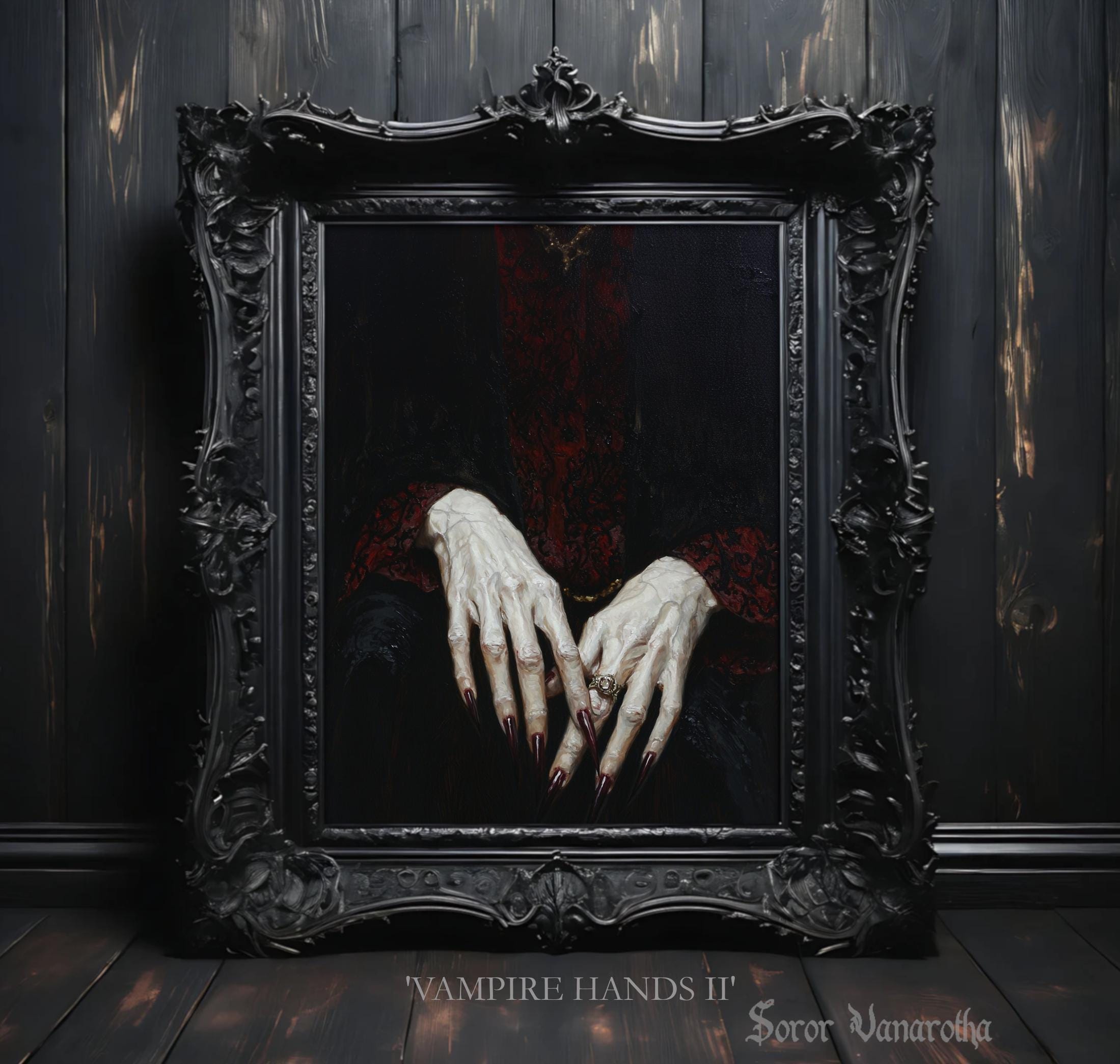 Vampire Art - Female Demonic Hands with long nails - Gothic Print, Dark Academia Poster - Fantasy Horror Wall Art for Spooky Lovers #SV39