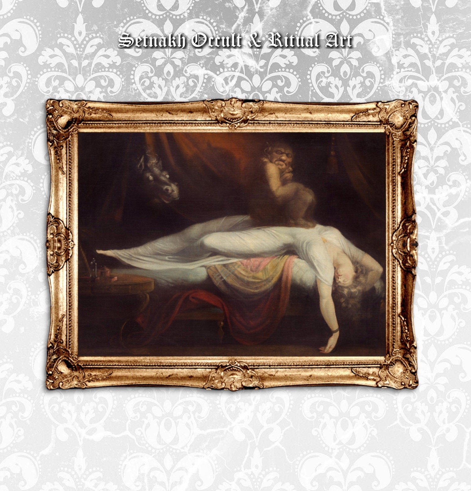 The Nightmare print, dark art,  antiqued art with sleeping, naked woman, gothic style home decor, creepy and scary wallart, fantasy art #W93