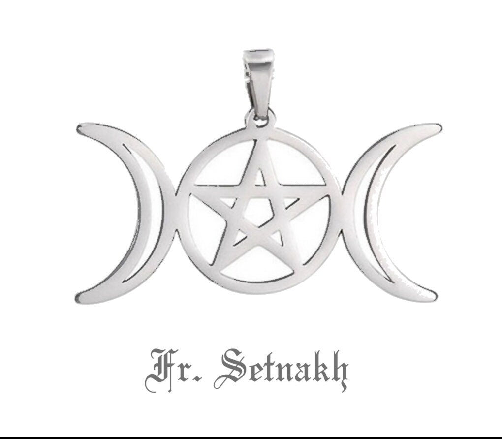 Triple Goddess Hecate & Pentagram stainless steel pendant, the Goddess of Magic, Witchcraft, Night, Moon, wicca jewelry #SS2
