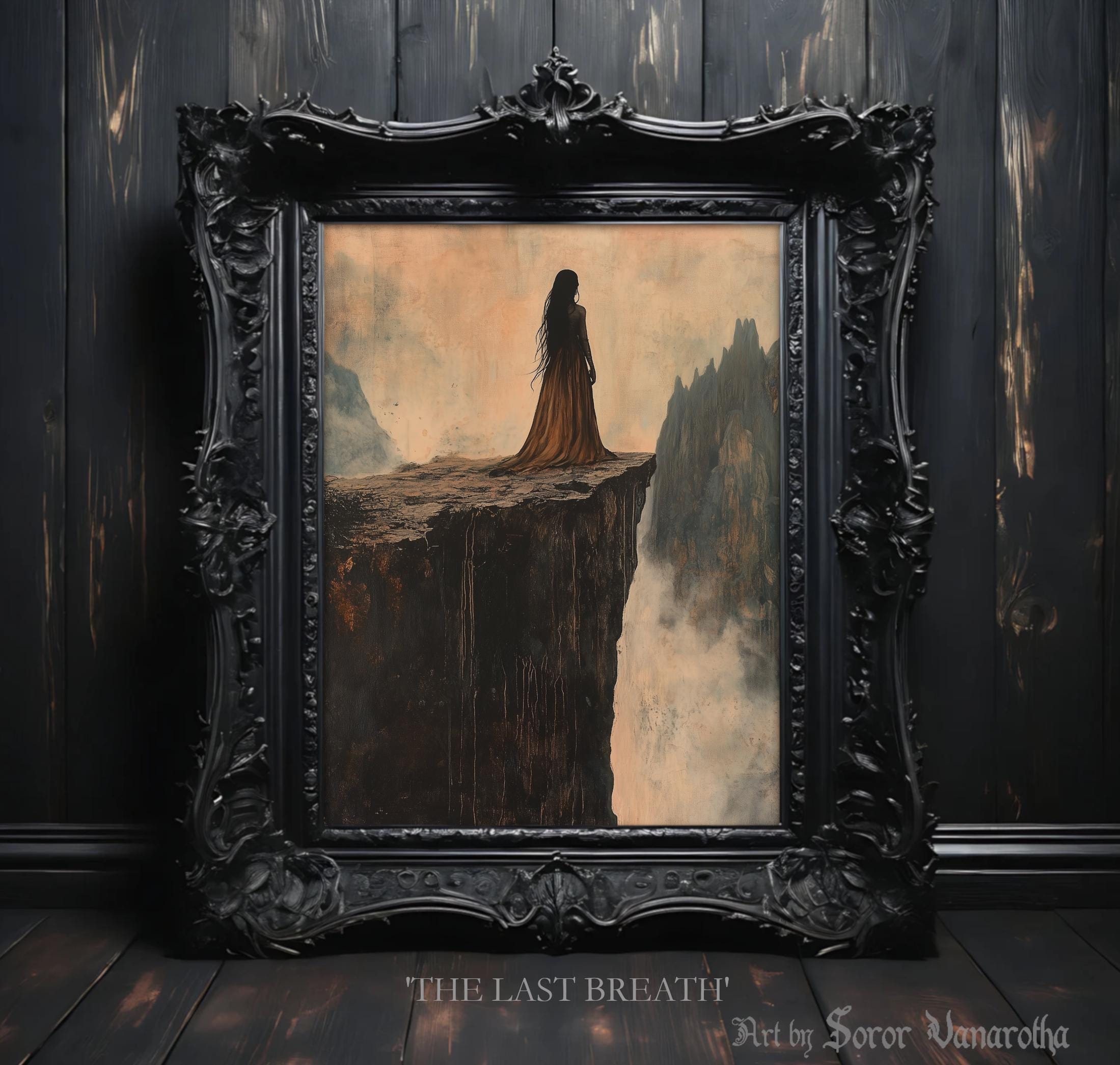 The Last Breath Dark Art Print – Haunting Depiction of a Woman in Despair for Gothic Decor Lovers, Emotional and Dark Fantasy Art #SV36