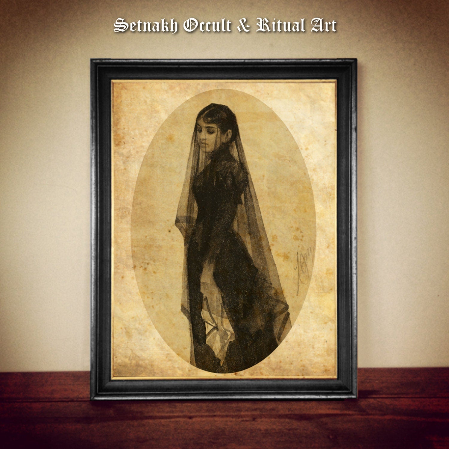 Widow print, victorian dark art, occult poster, gothic gift, dark aesthetic, black sketch of woman, esoteric home decor, witchcraft #VIC8