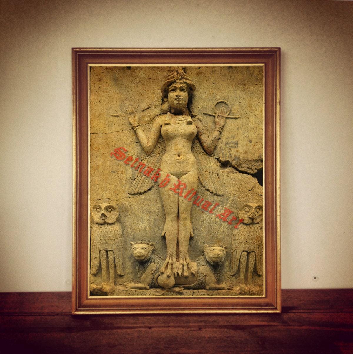 Lilith art, Queen of the Night, Lilith print, Demon of the Night,  Babilonian goddess, Owl, ancient Gooddess, gothic decor, Vampire art #81