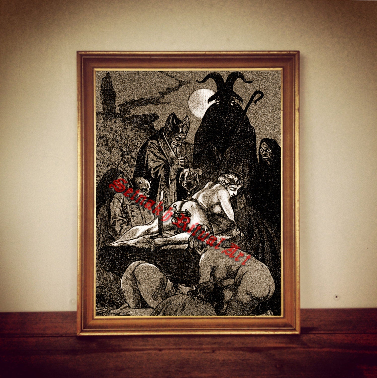 Occult poster "The Black Mass"  by Martin van Maele, satanic print, occult illustration, satanic poster, devil illustration, 199
