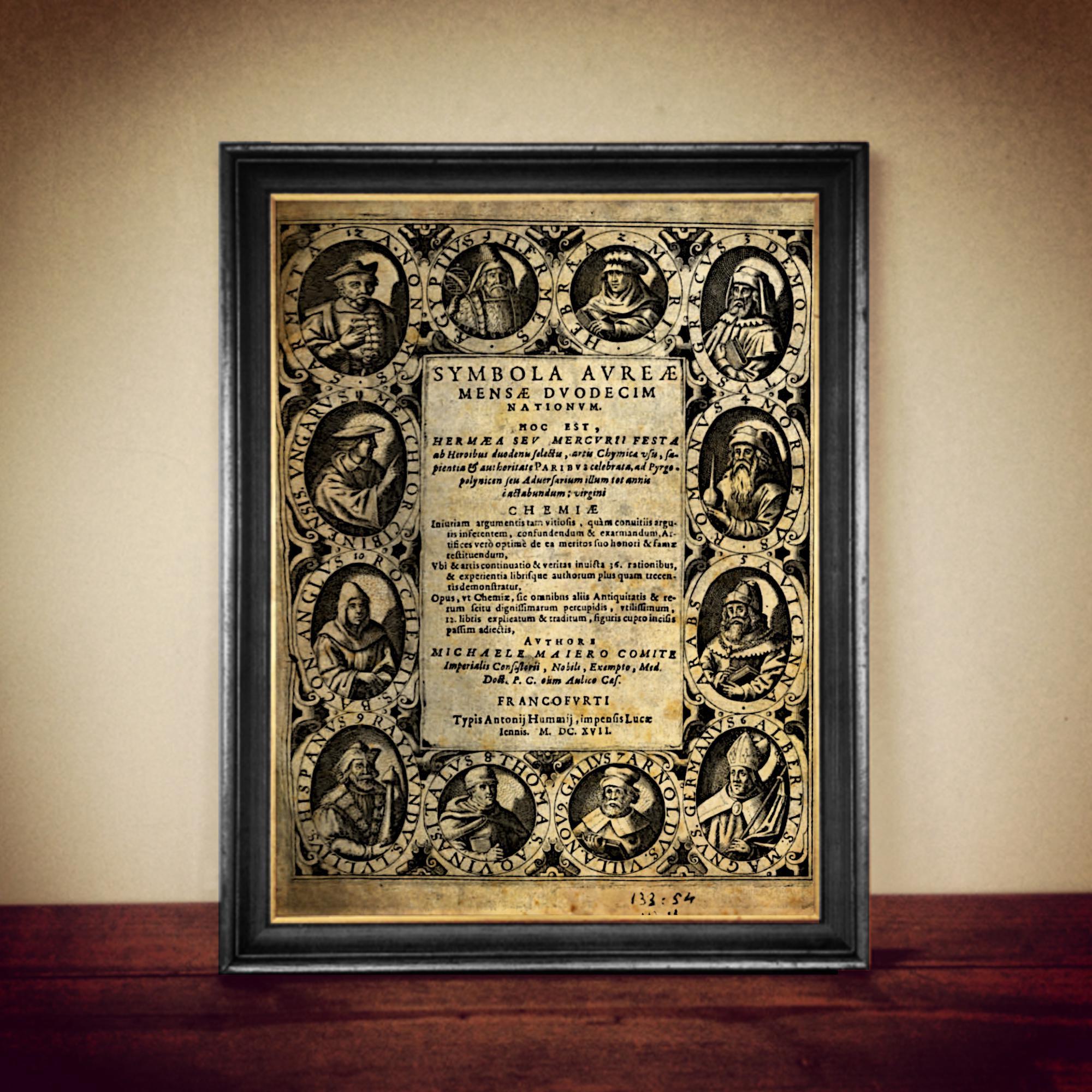 Title Page of 'Symbola Aureae Mensae' by Michael Maier, 1617 - Alchemical Treatise, Rosicrucian Print, Occult gift for Alchemy Lovers  #A24