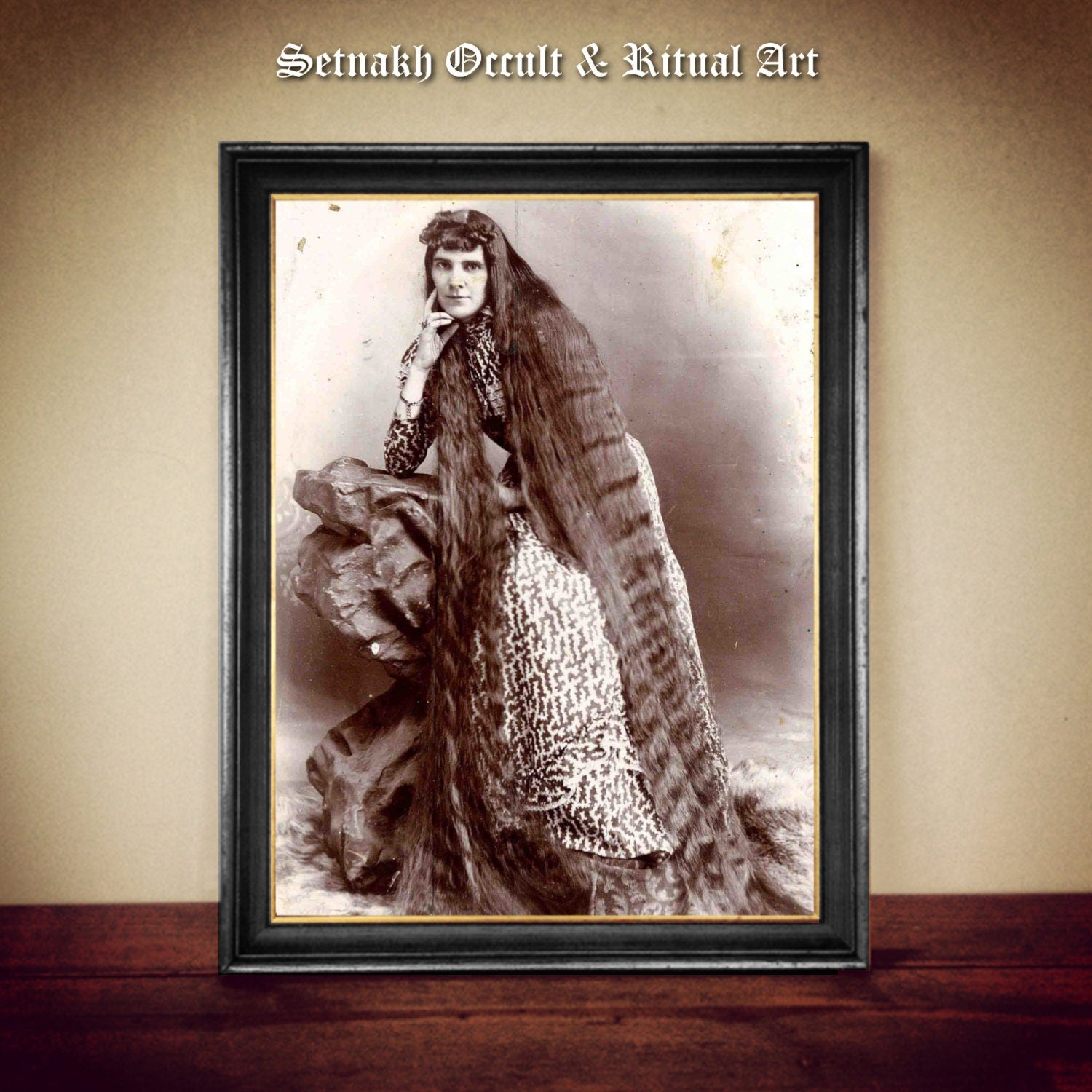 Long-haired victorian woman print, vintage daguerreotype photo, Old photography, dark art, esoteric home decor, witchcraft #VIC14