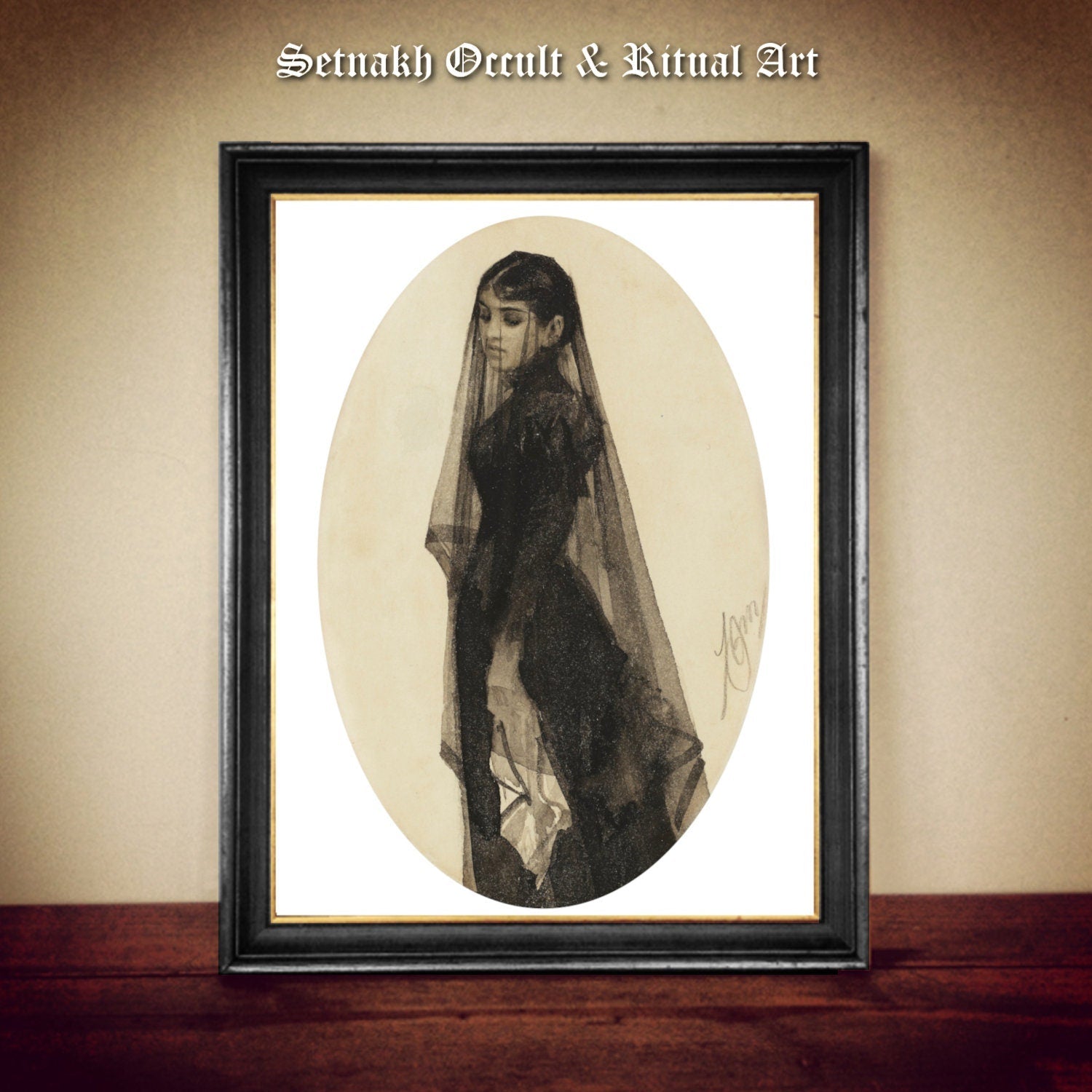 Widow print, victorian dark art, occult poster, gothic gift, dark aesthetic, black sketch of woman, esoteric home decor, witchcraft #VIC8