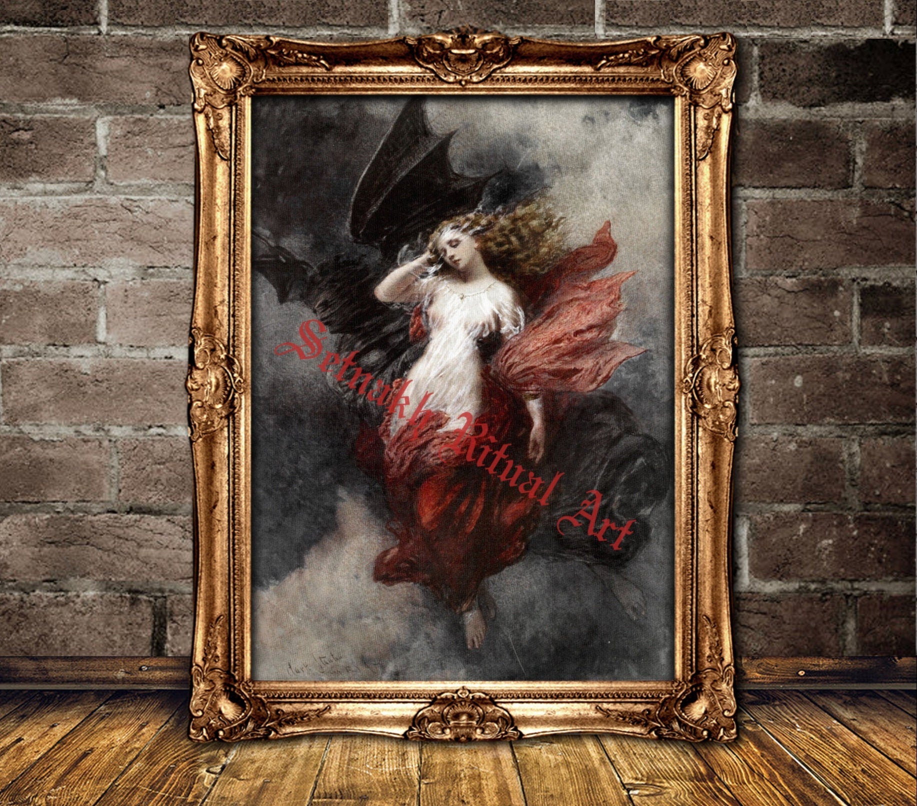 Death and the Maiden print, dark theme poster, witch illustration, Fallen Angel art, occult print, skull, gothic gift, home decor #531