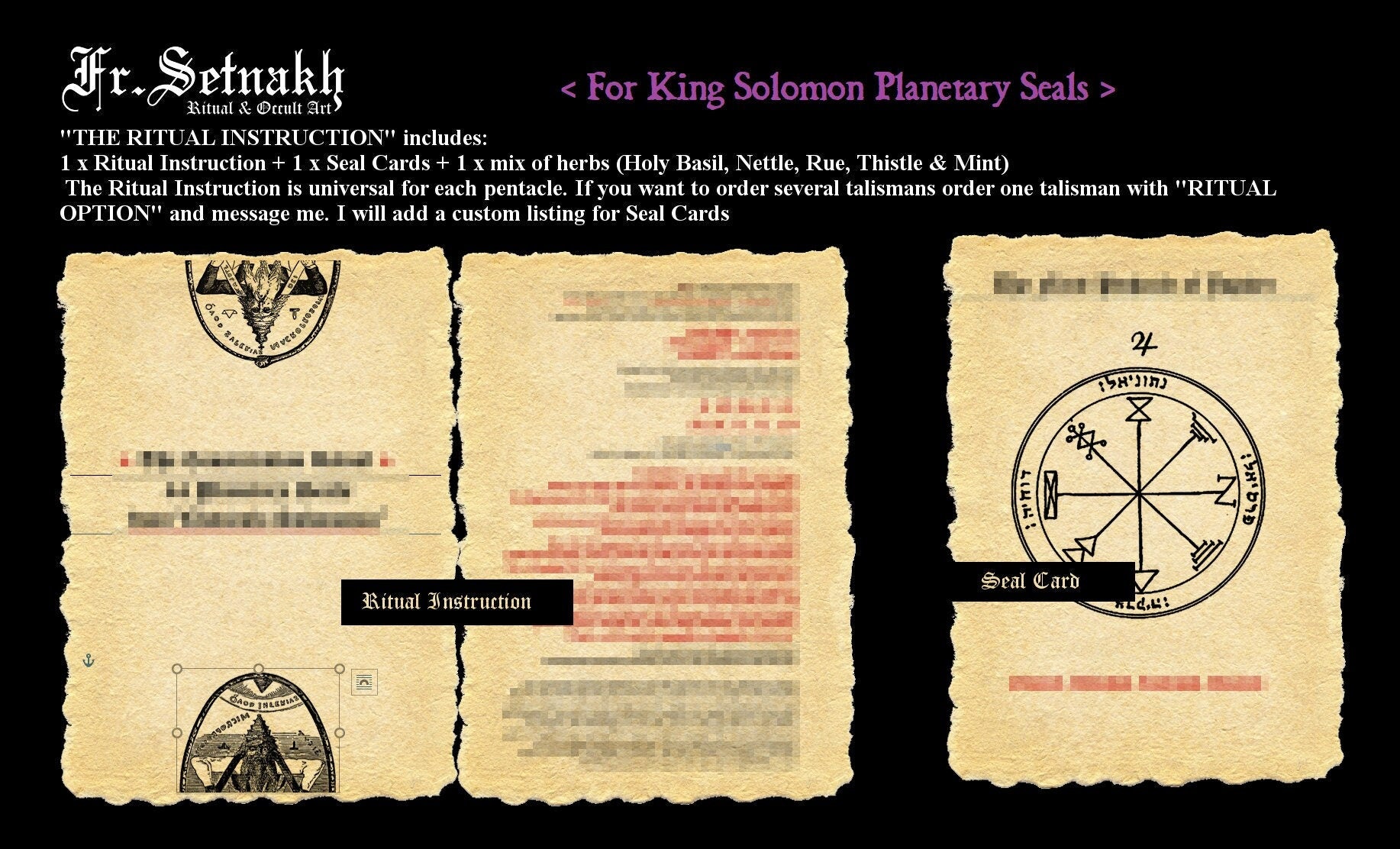 The Ritual Instruction + Incense herbs / Fits Solomon Seals / 72 Angels / Moses Talismans