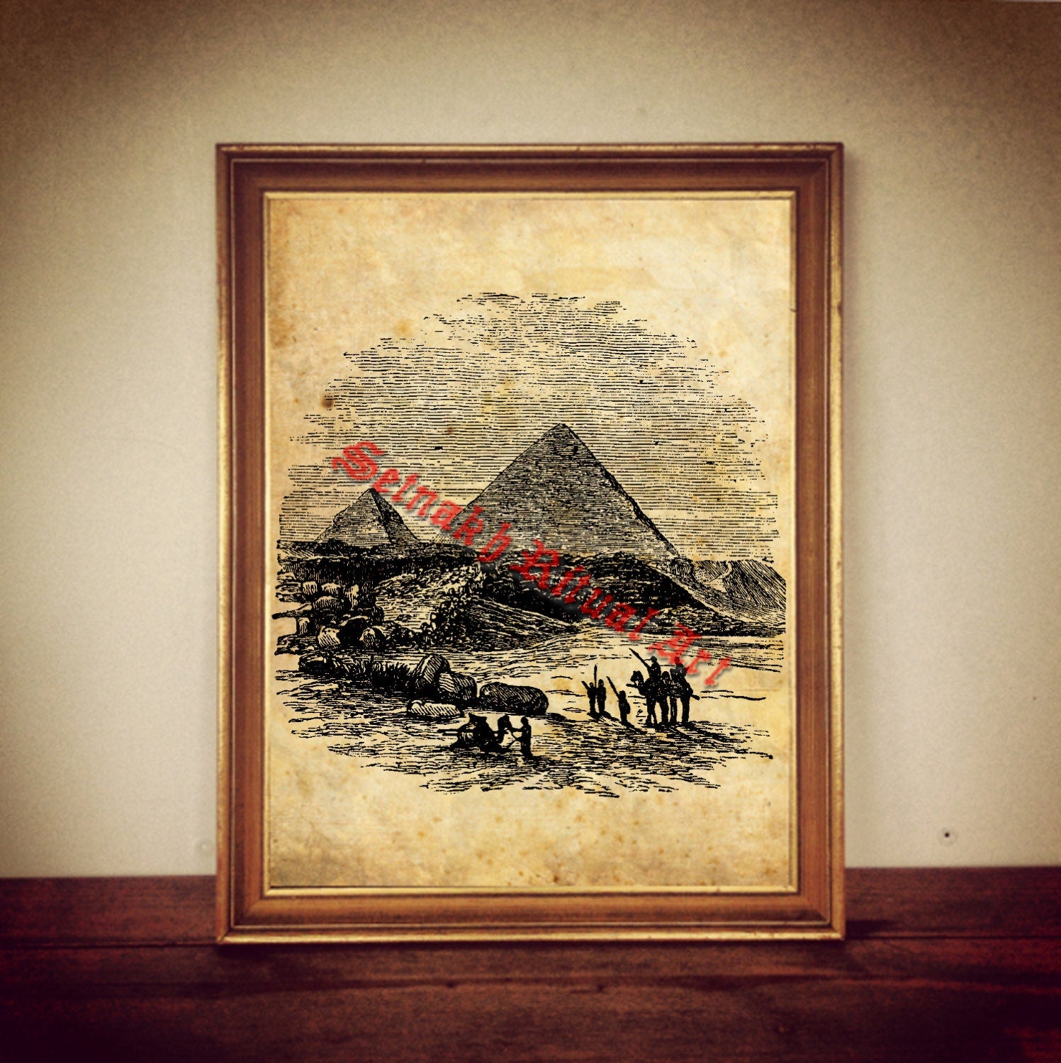 Great pyramids print, ancient illustration, egyptian poster | occult print, antique rustic vintage home decor 162