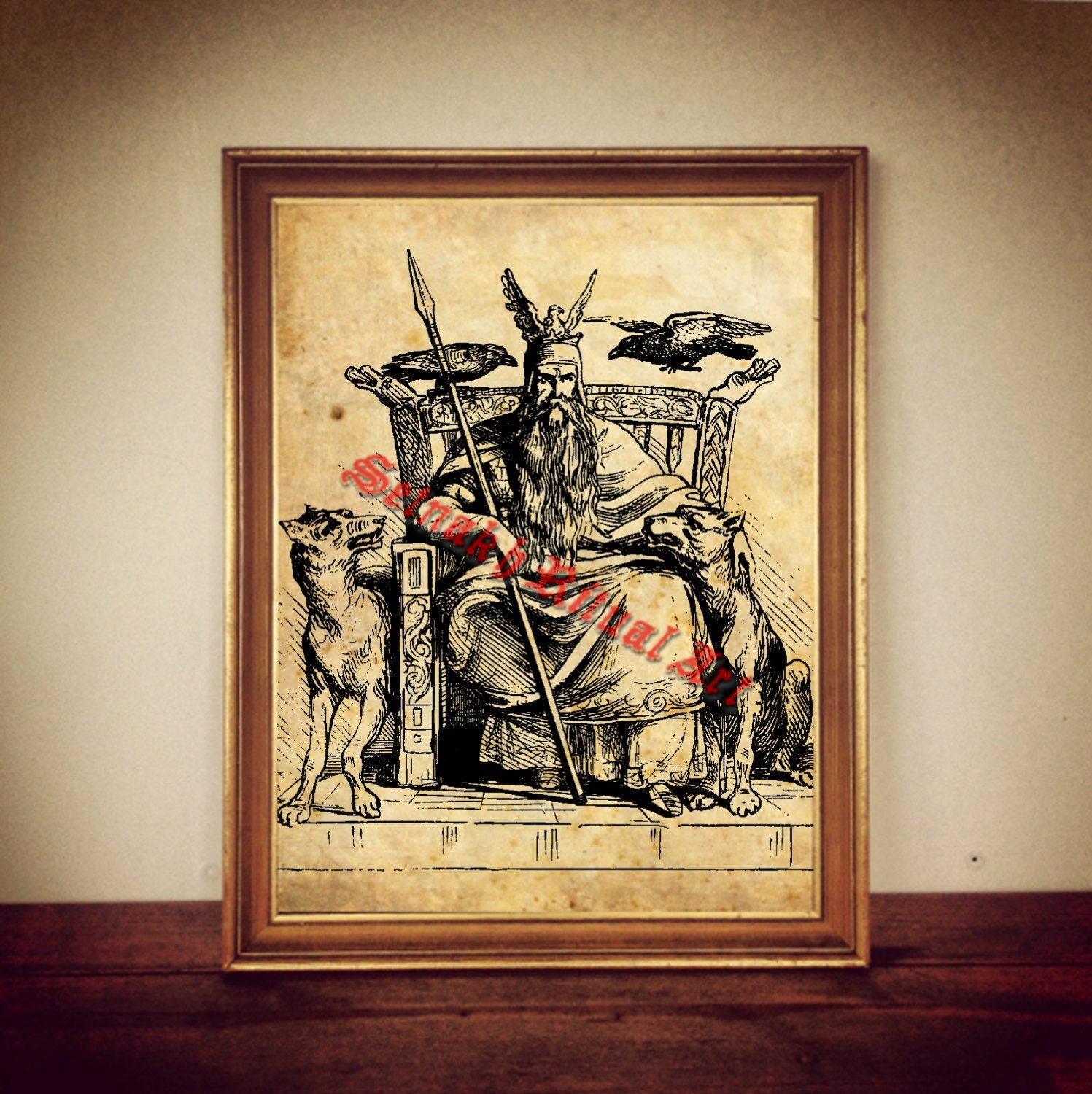 Odin print, Odin poster, nordic god illustration, viking print, viking poster, occult print,  viking home decor, pagan, norse mythology #238