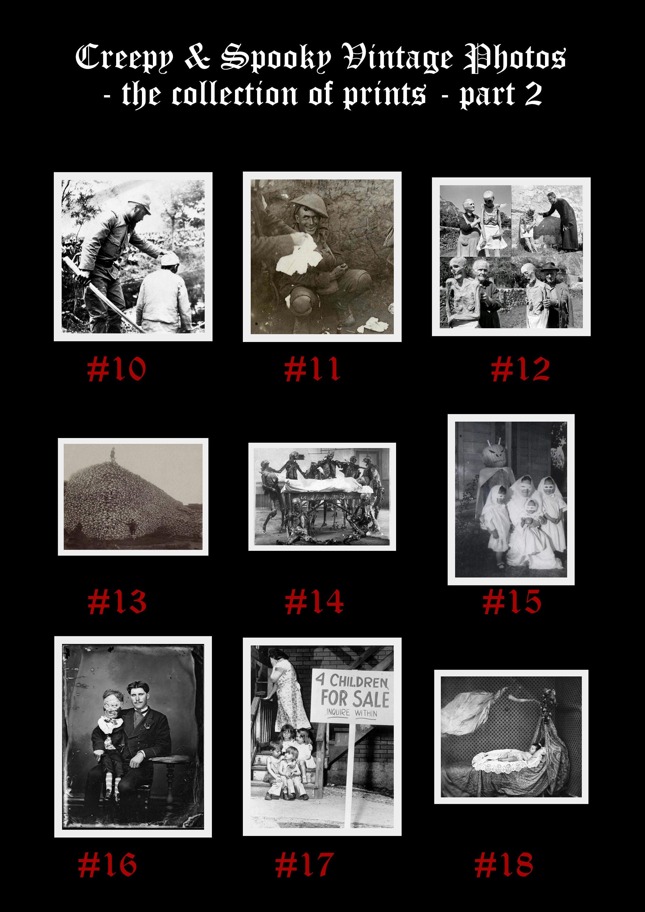 81 Creepy + Spooky Vintage Photos prints, Dark aesthetic prints, A5 size - 8.3 x 5.8 " (210 x 148 mm), Halloween art, occult, dark wallart,