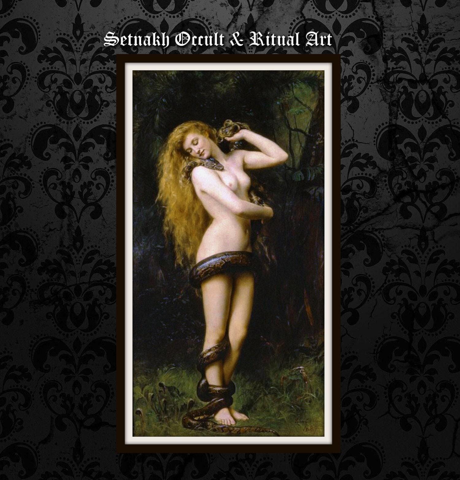 Lilith with snake print, vintage, dark art, occult poster, gothic home decor, witchcraft, witch print, wiccan art #W114