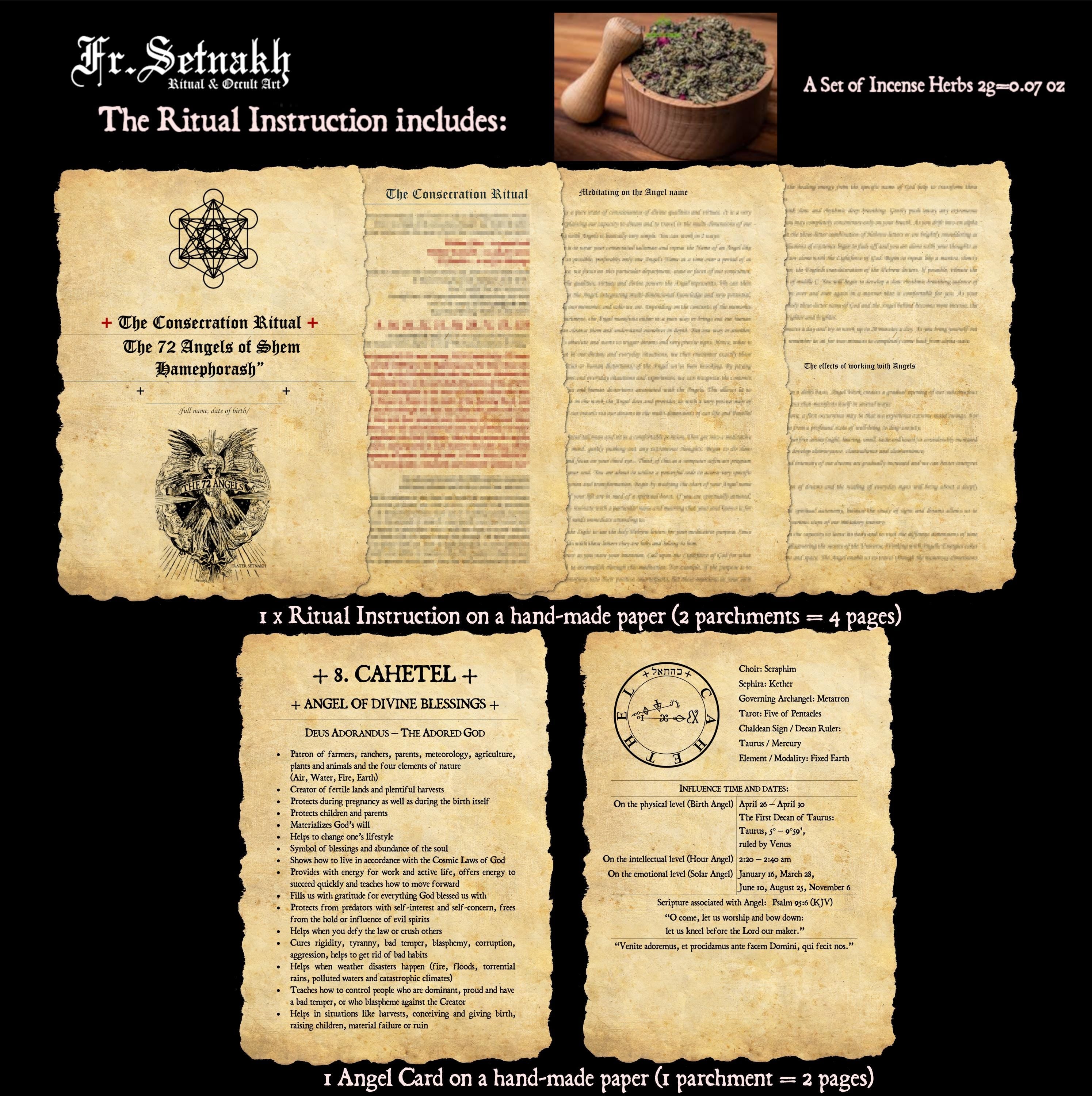 The Ritual Instruction + Incense herbs / Fits Solomon Seals / 72 Angels / Moses Talismans