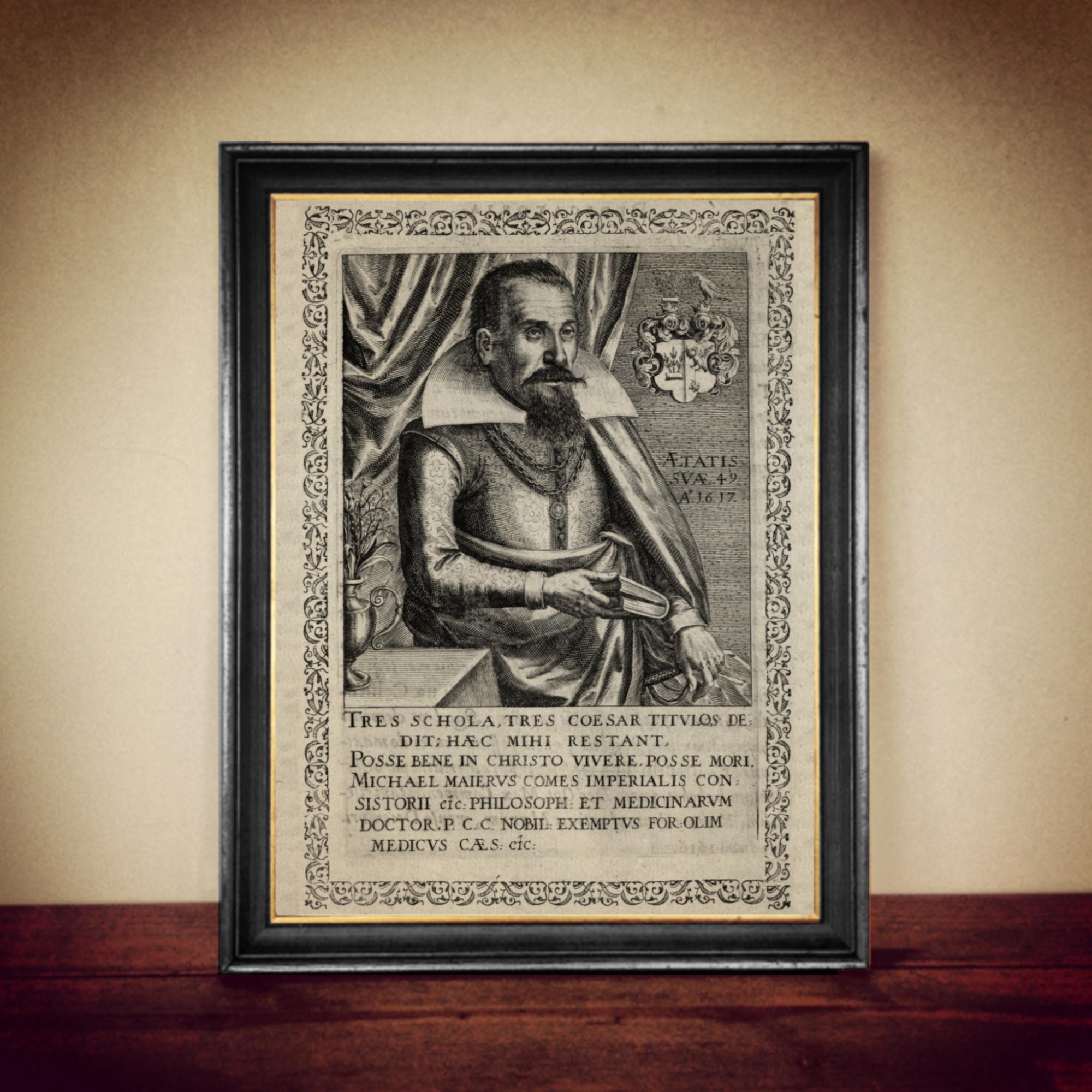 Michael Maier Portrait, 1617 - Alchemy, Rosicrucian Artwork - Historical Occult Print for Mystical and Spiritual Decor, Esoteric Gift #A25