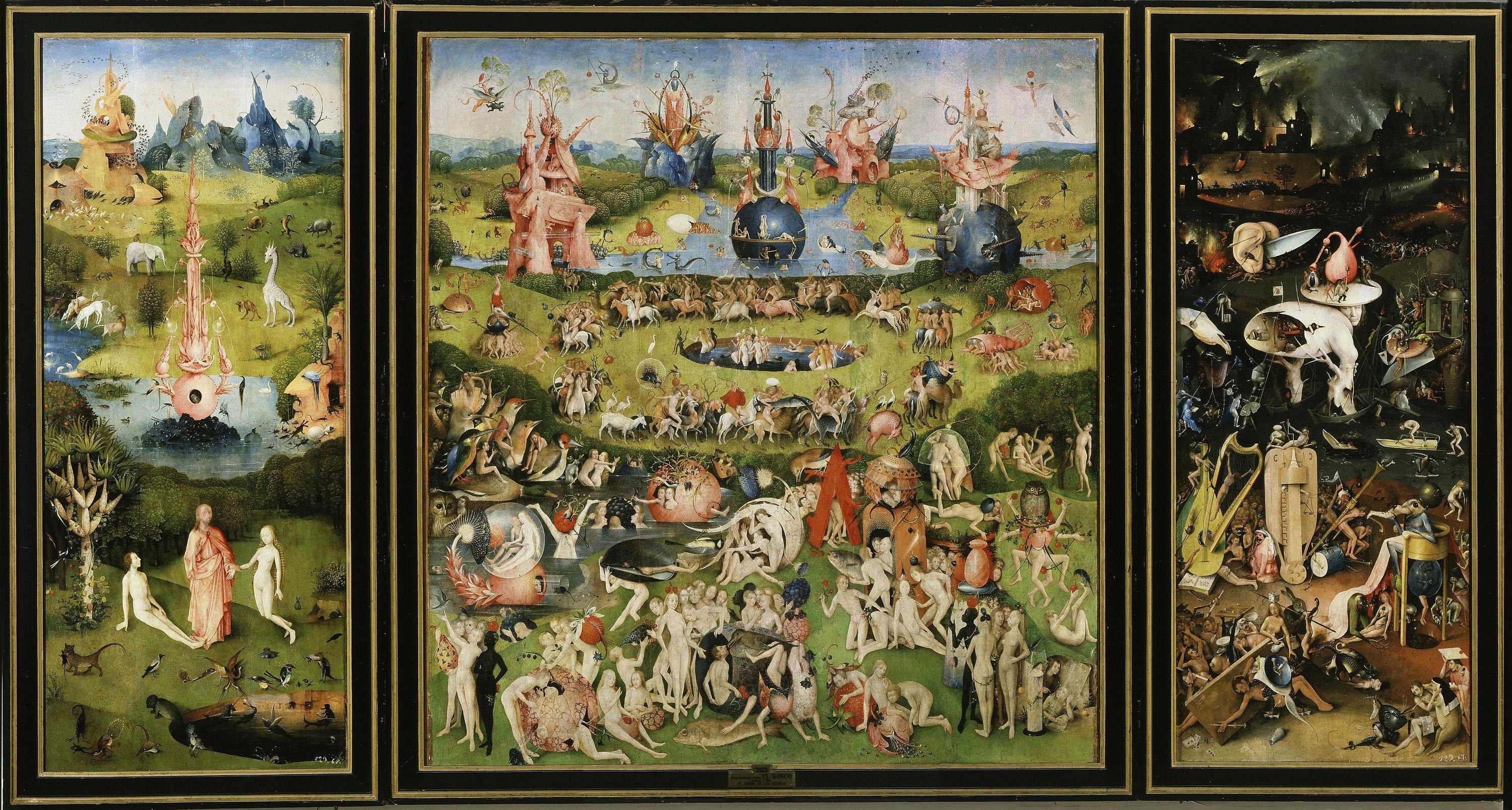 Hieronymus Bosch - Triptych - The Garden of Earthly Delights, art print, esoteric poster, bizzarre illustration, antiqued canvas art  #BZR2